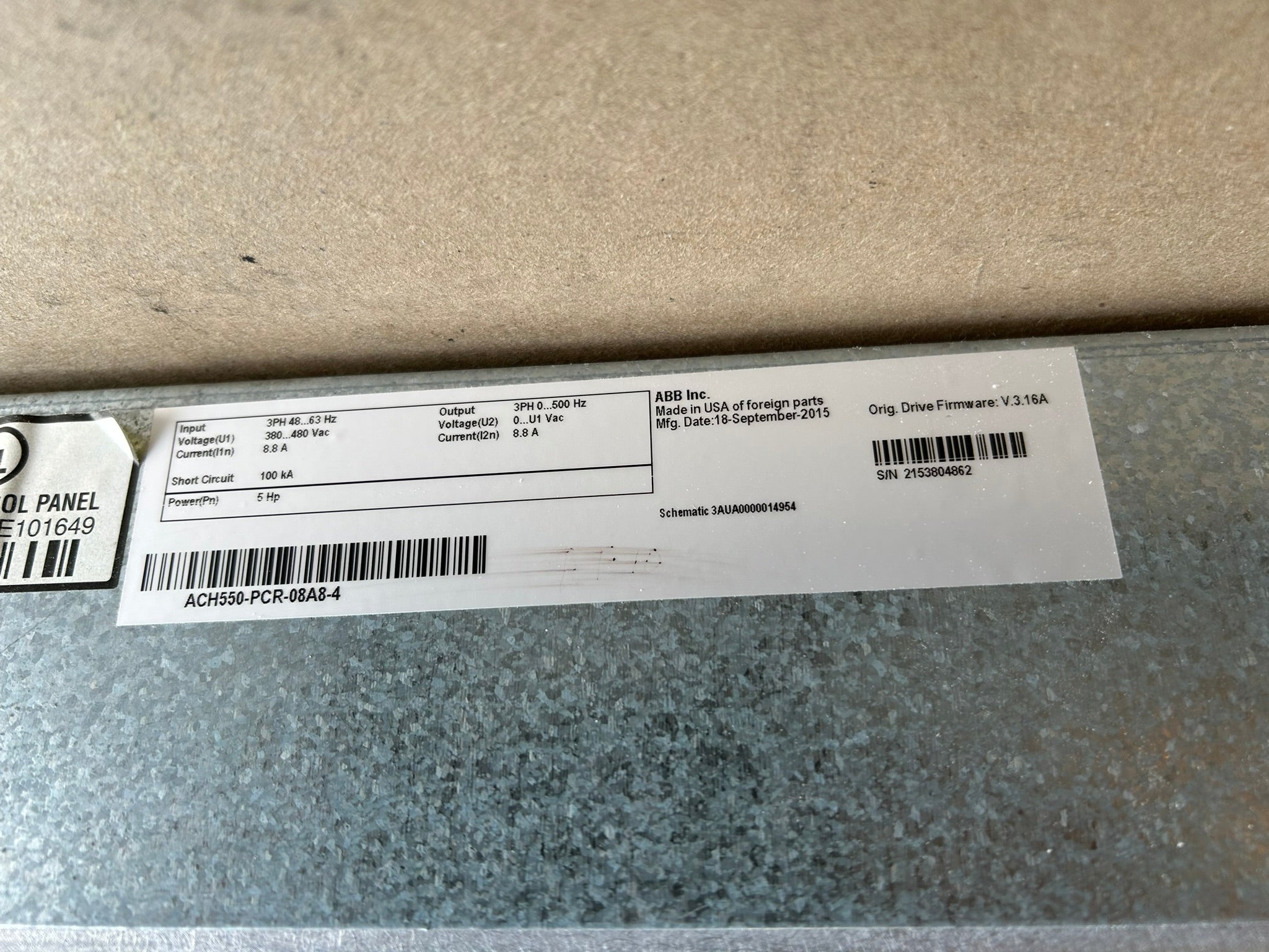 ABB ACH550-PCR-08A8-4 VFD Drive 480V 3PH 5HP with Disconnect Switch Enclosure