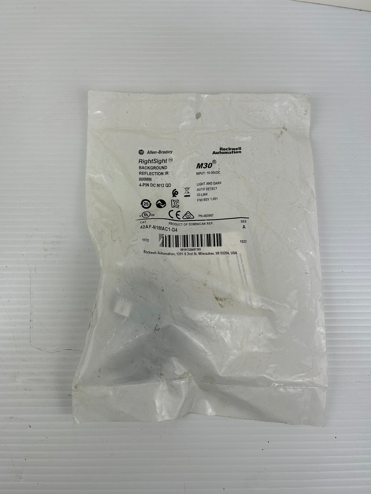 Allen Bradley 42AF-N1MAC1-D4 RightSight M30 Photoelectric Sensor 800mm 4-Pin M12