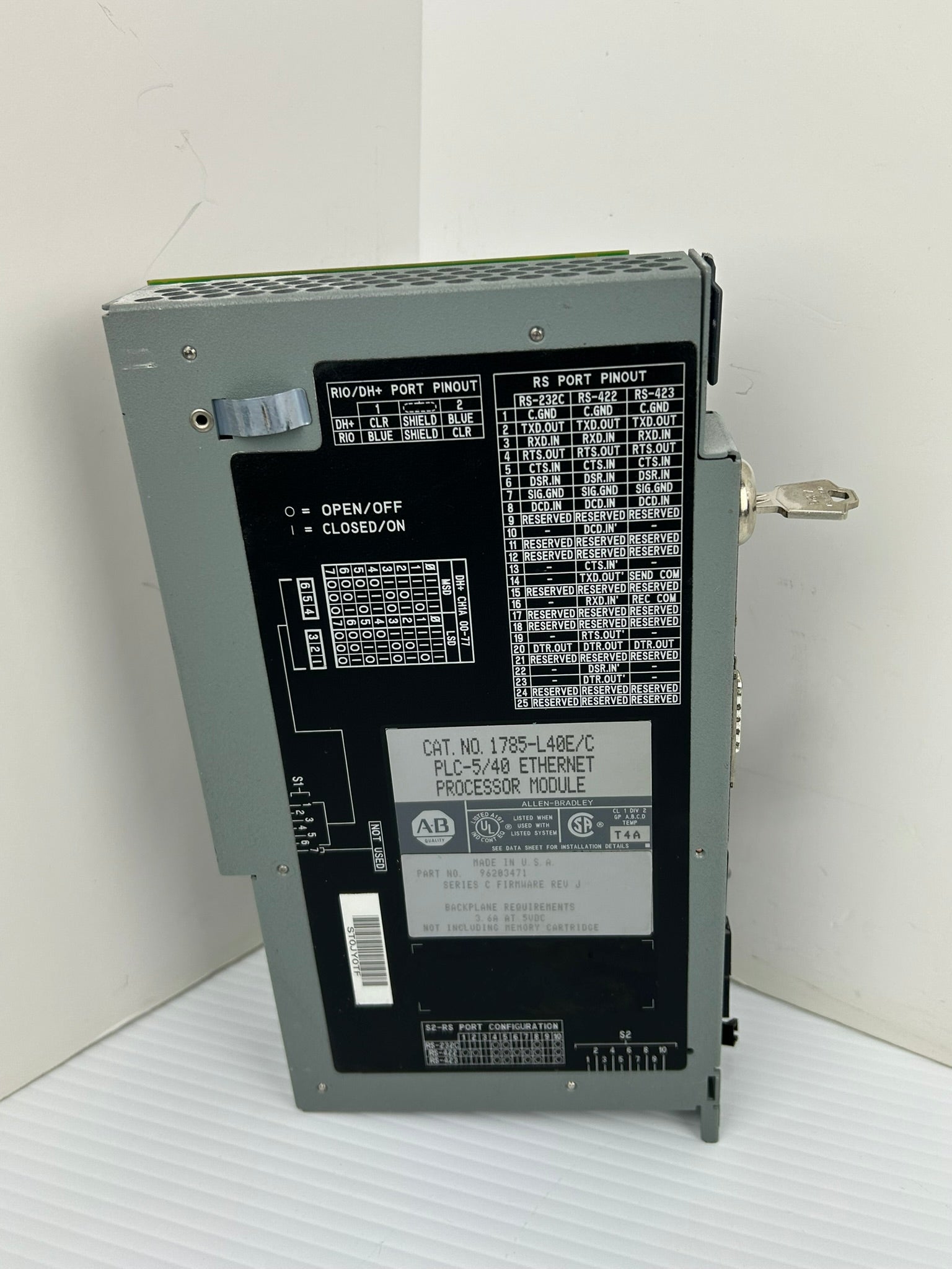 Allen-Bradley 1785-L40E/C Ethernet Processor Module PLC-5/40 Rev J 5VDC 3.6A