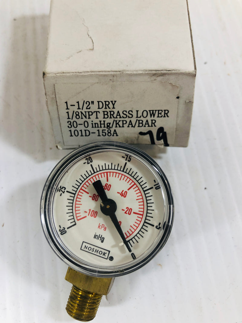 Gauge 1-1/2" Dry 1/8 NPT Brass Lower 30-0 inHg/KPA/BAR 101D-158A