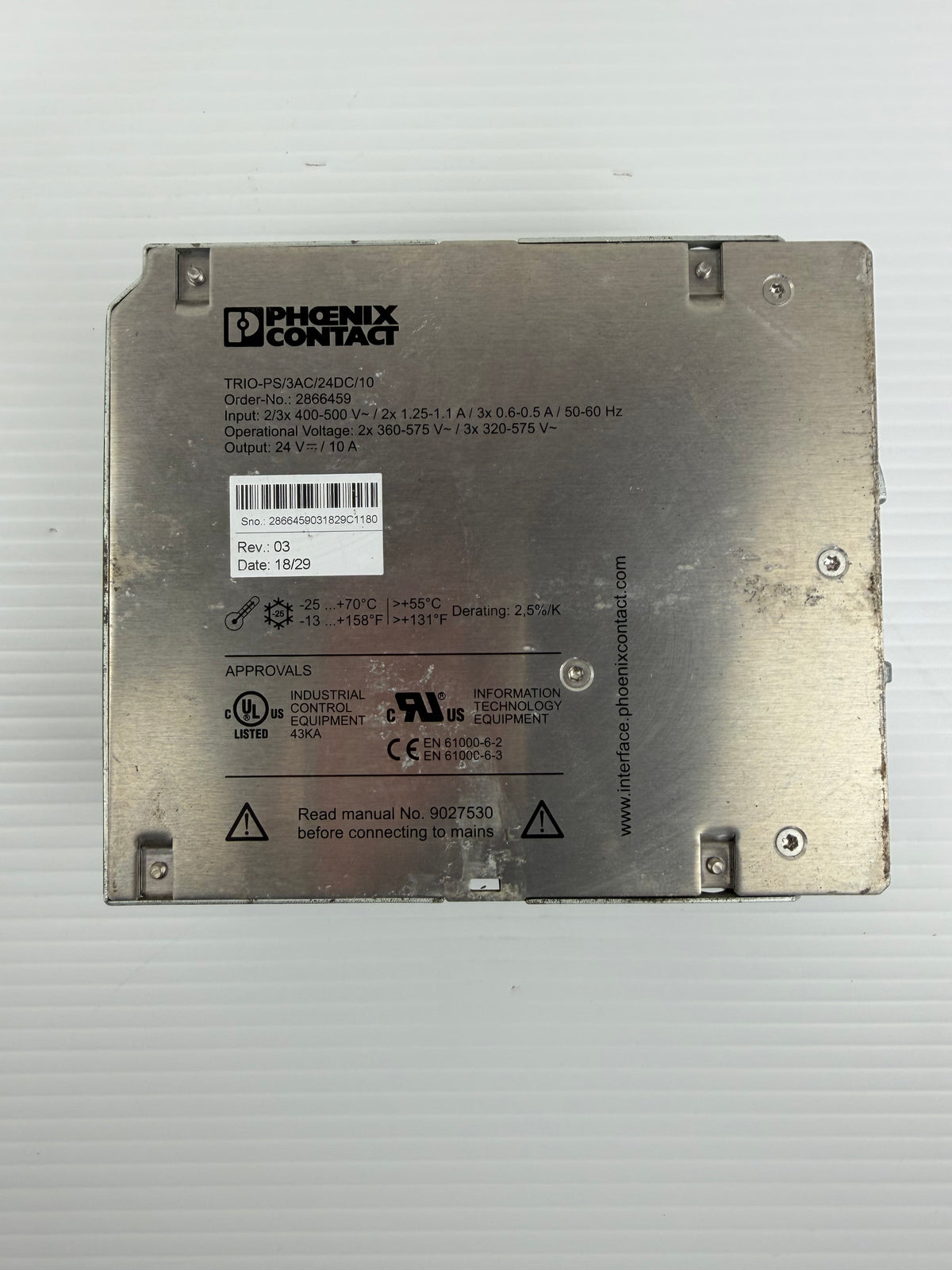 Phoenix Contact 2866459 TRIO-PS/3AC/24DC/10 Power Supply 24VDC 10A
