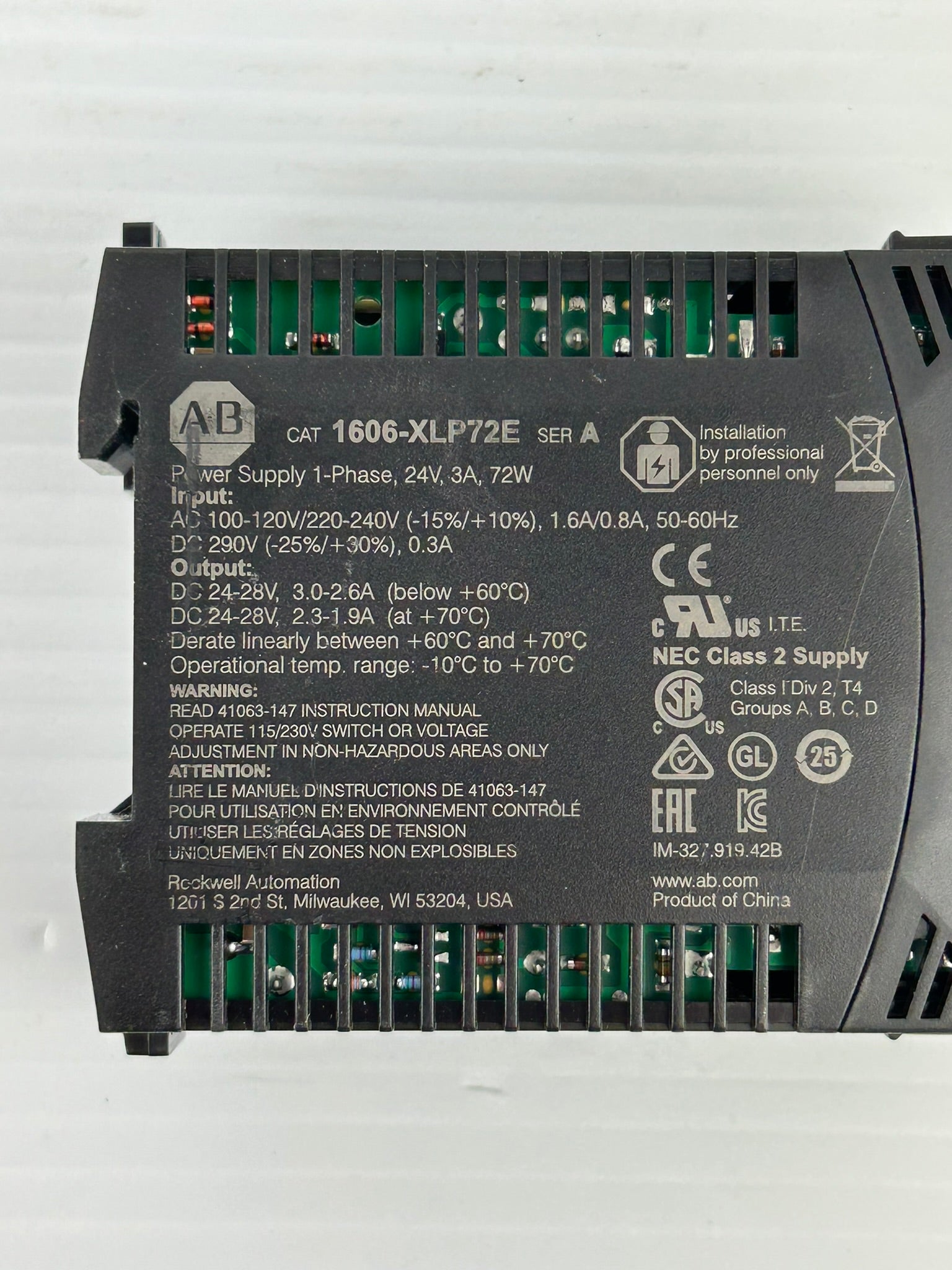 Allen Bradley 1606-XLP Power Supply 1606-XLP72E Series A 24-28V