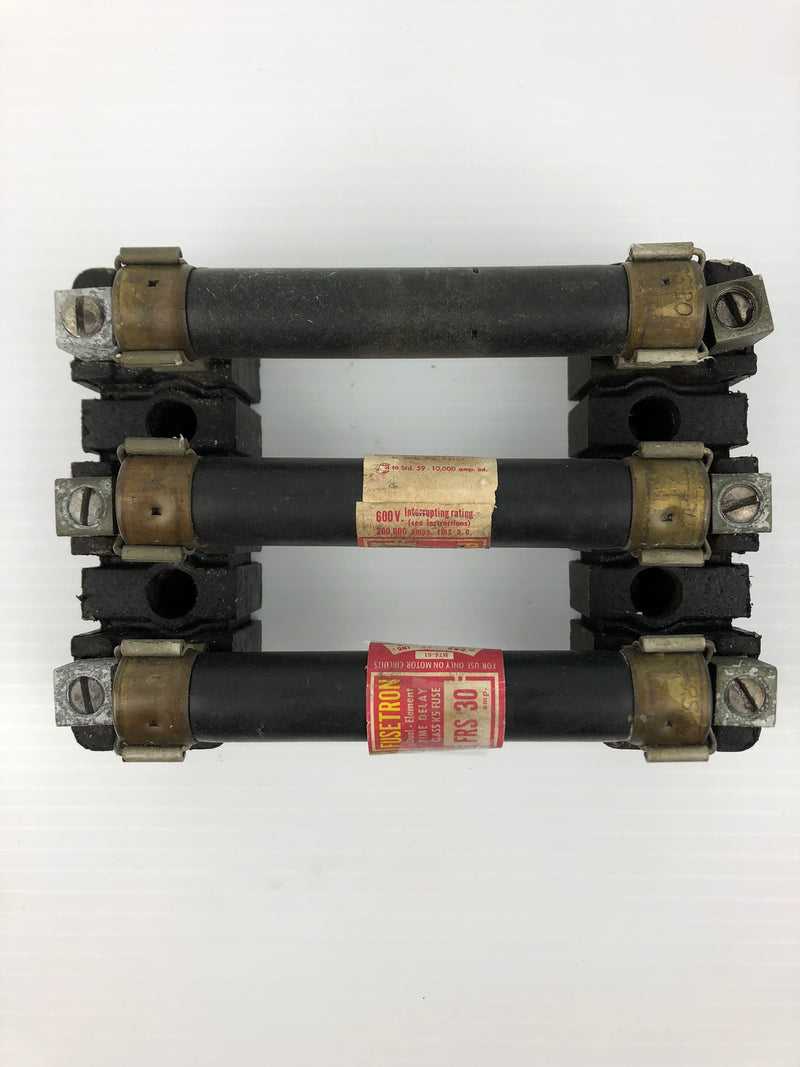 Fusetron FRS 30 Fuse Holder with Three Time Delay Class K5 Fuses 3 Pole