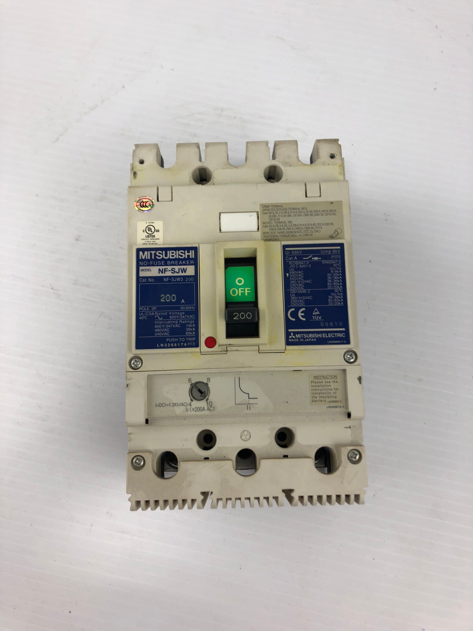 Mitsubishi NFSJW3P200A No Fuse Circuit Breaker NFSJW3200 NF-SJW 200A