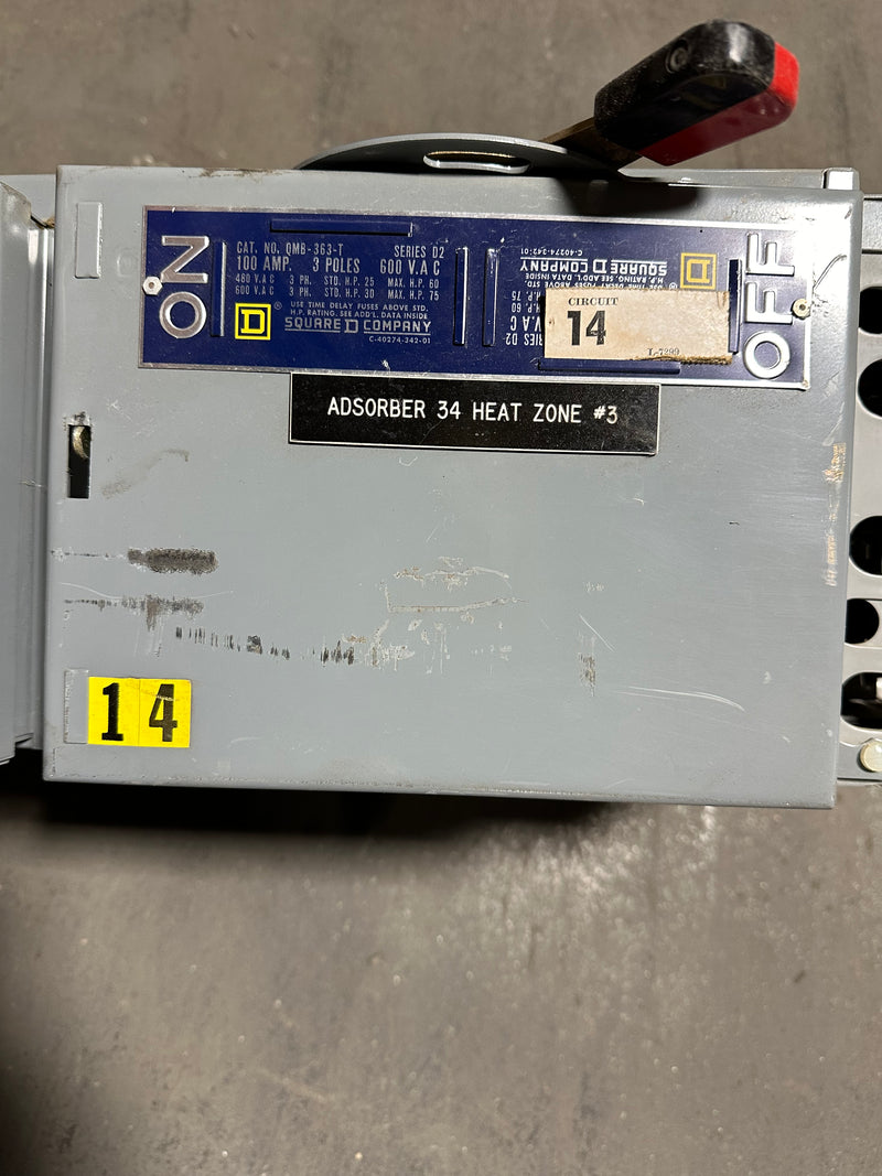 Square D QMB Saflex Unit QMB-363-T 100 Amp 3 Pole 600 VAC