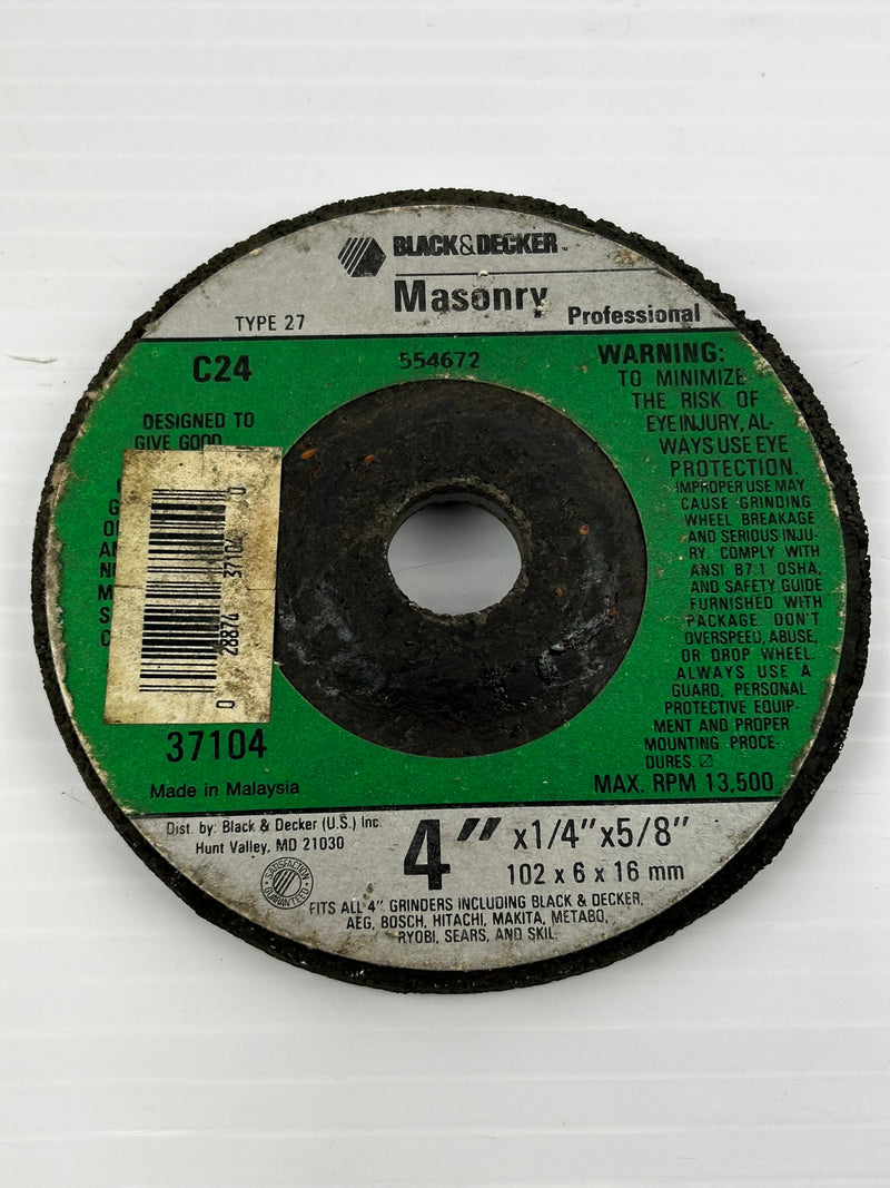 Black & Decker Masonry Grinding Wheel Type 27 C24 4" x 1/4" x 5/8" (Lot of 7)