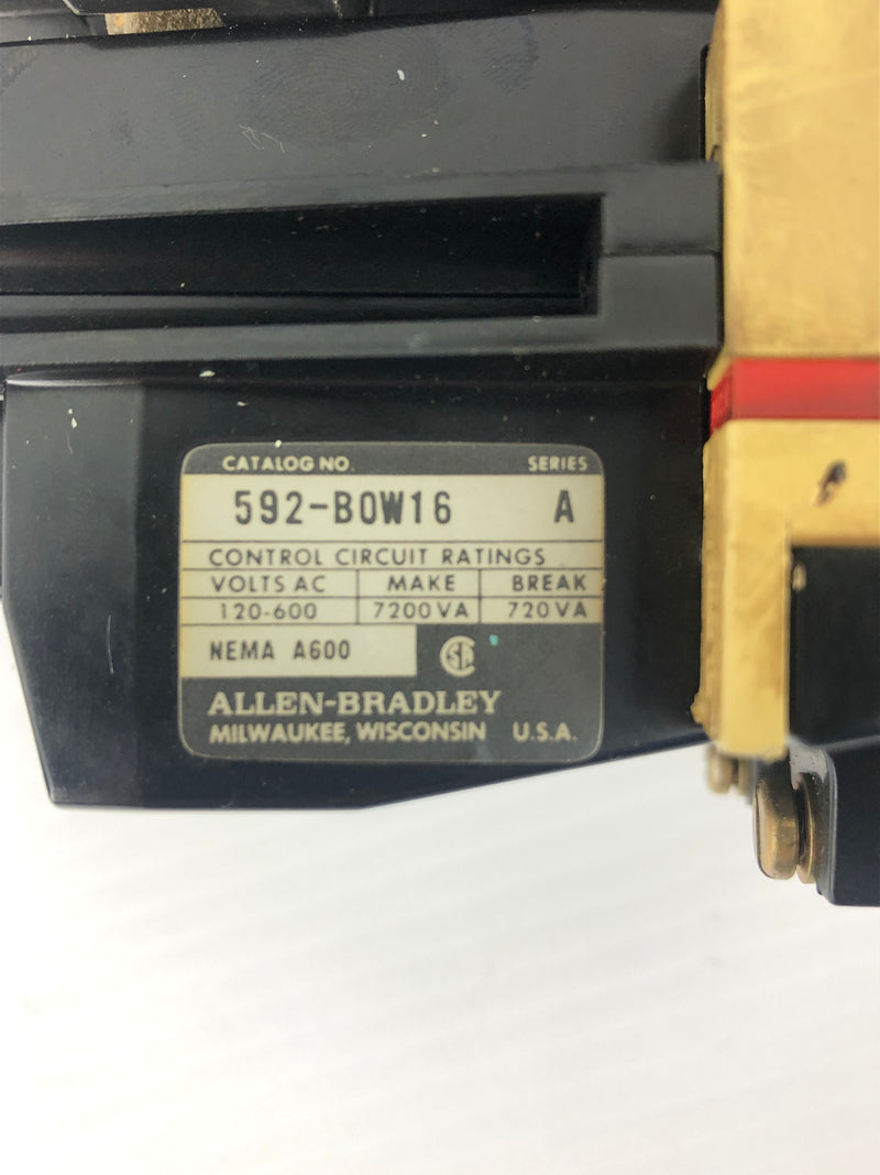 Allen-Bradley 509-A0D Motor Starter 592-B0W16 Overload Relay 595-A Aux. Contact