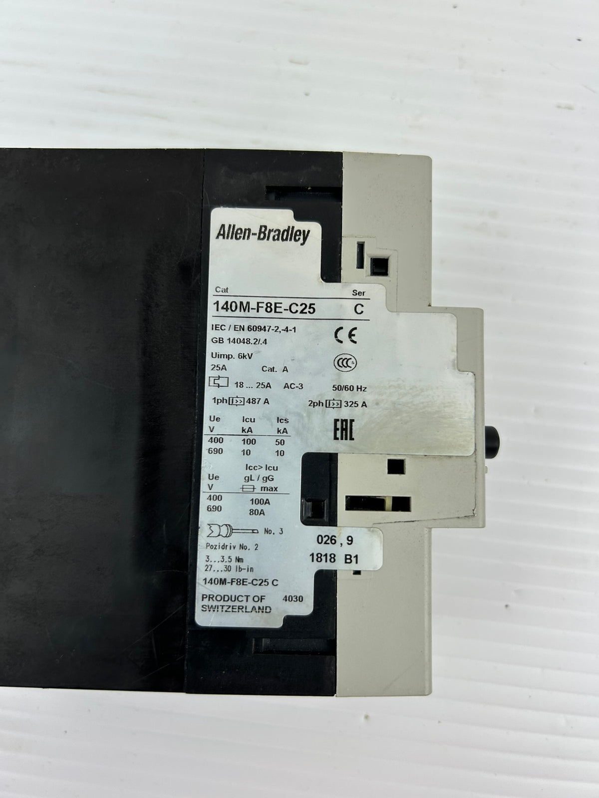 Allen-Bradley 140M-F8E-C25 Motor Protection Circuit Breaker Series C 18-25A 3PH