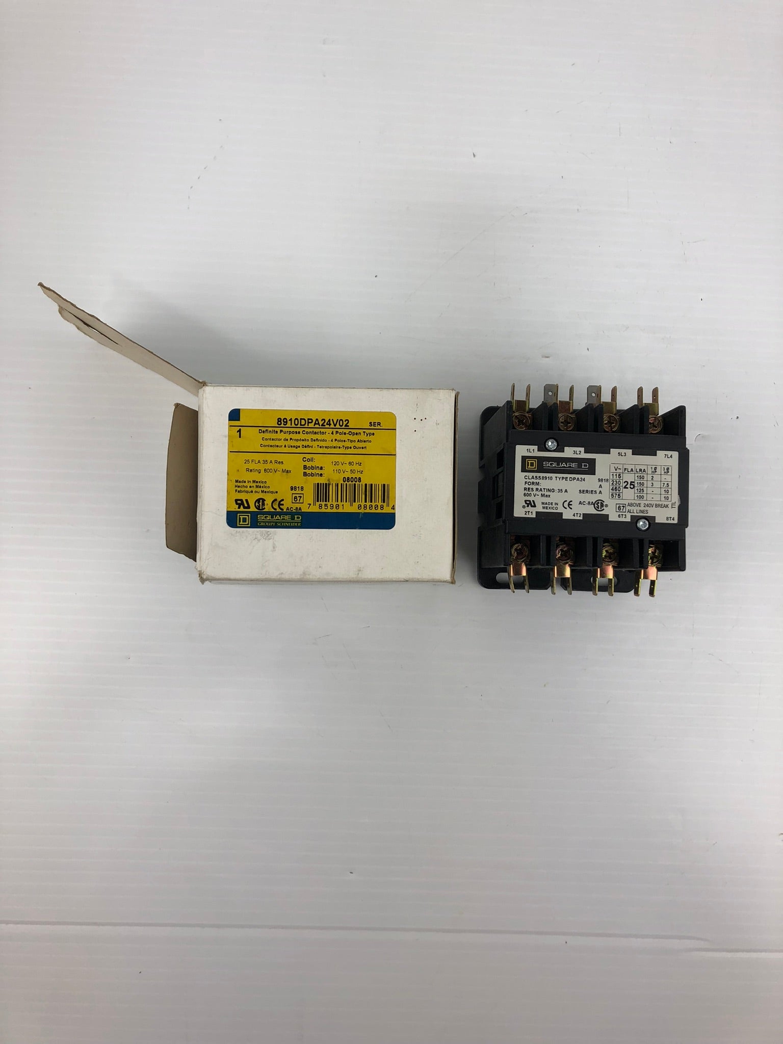 Square D 8910DPA24V02 Contactor Open Type 25A 600V 4 Pole Series A