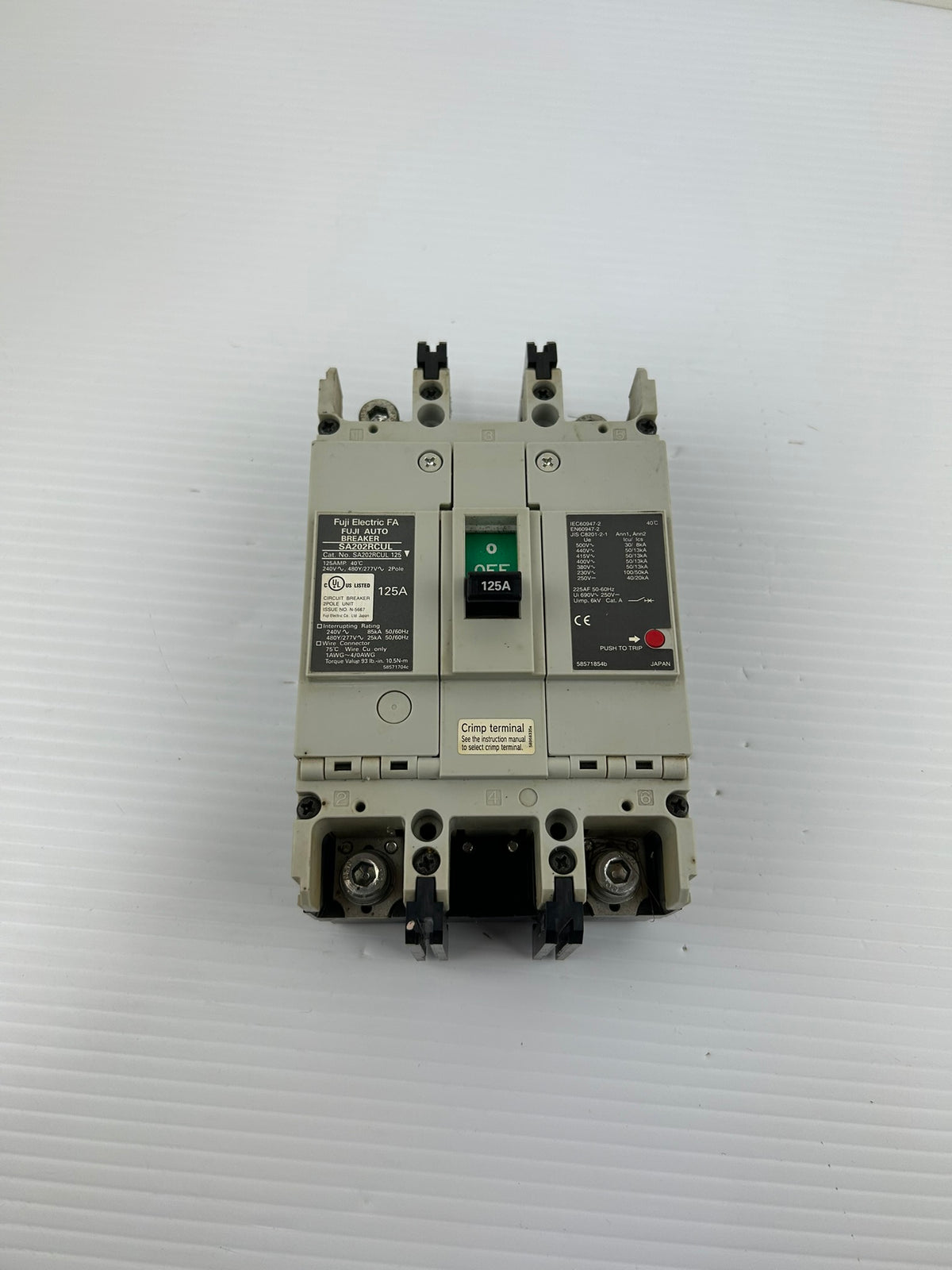 Fuji Electric SA202RCUL 125 Auto Circuit Breaker 125A 2 Pole