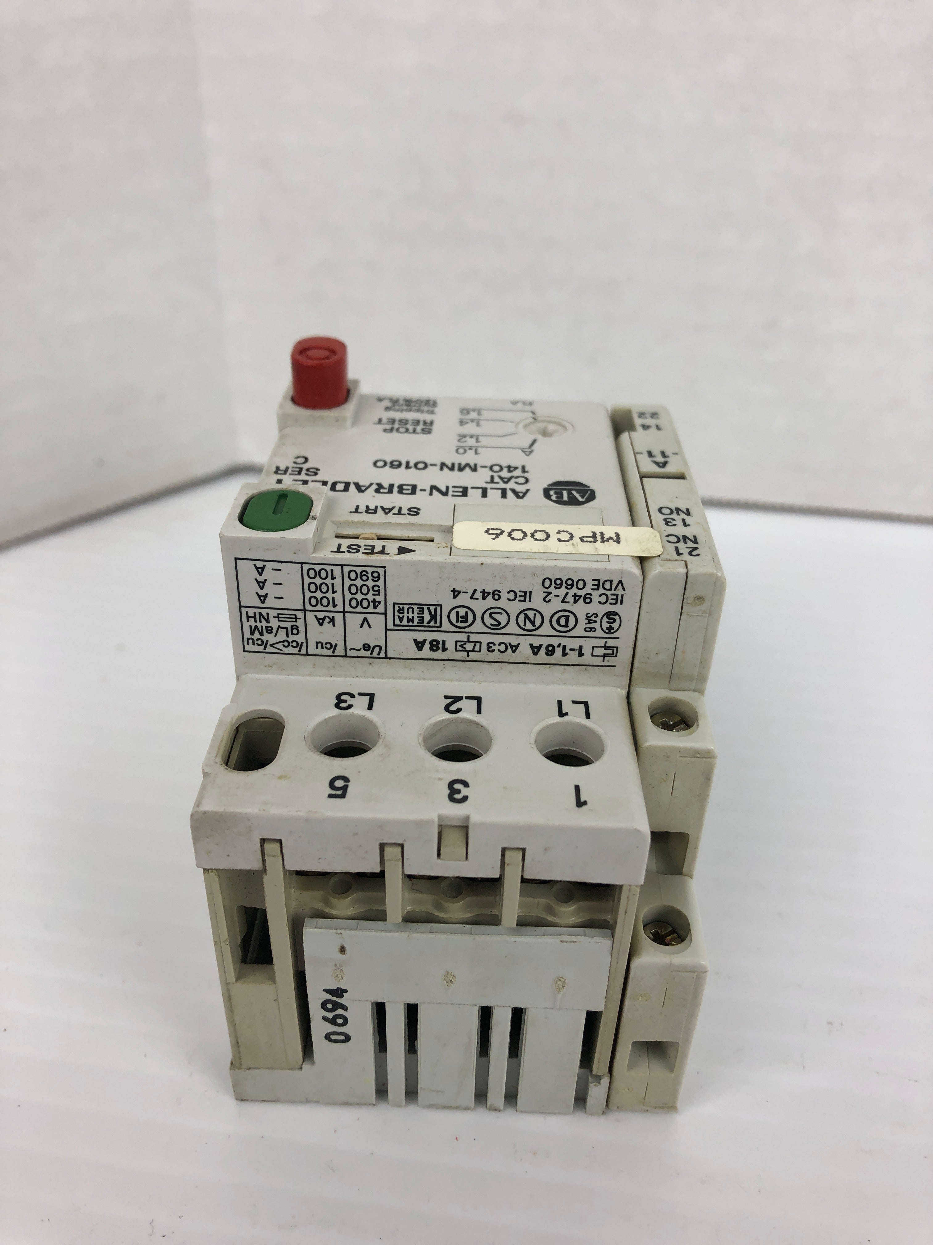 Allen Bradley 140-MN-0160 Manual Motor Starter Ser. C with 140-A11 Aux. Contact