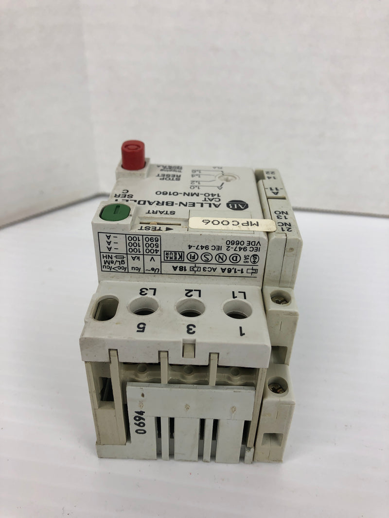 Allen Bradley 140-MN-0160 Manual Motor Starter Ser. C 660V 10A 3P