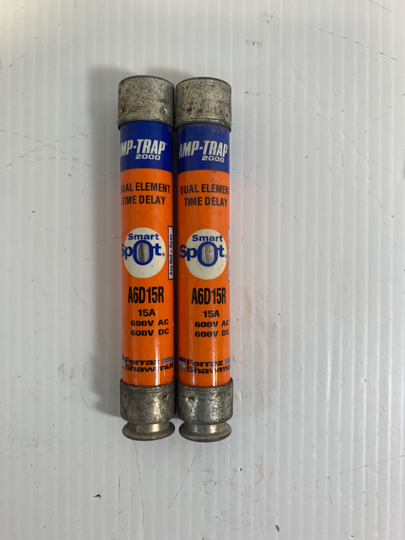 Lot of 2 Amp-Trap Time Delay Fuse A6D15R 15 Amp