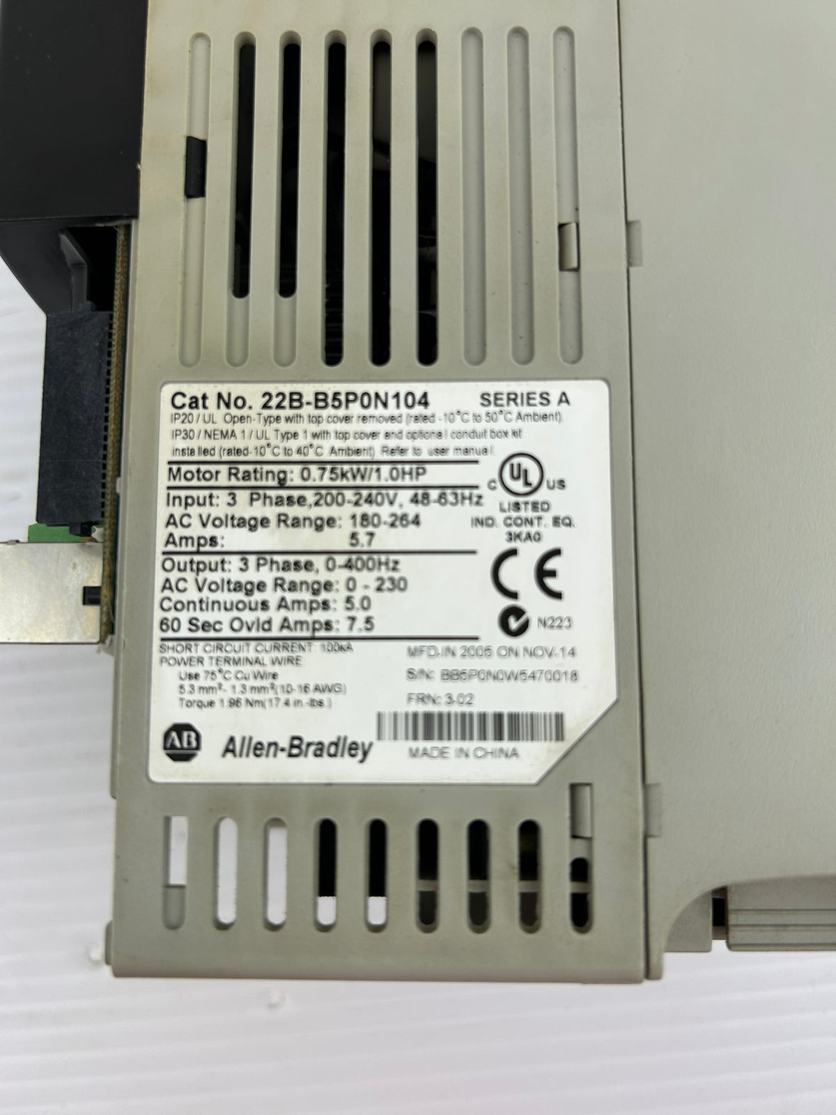 Allen Bradley 22B-B5P0N104 PowerFlex Drive Series A