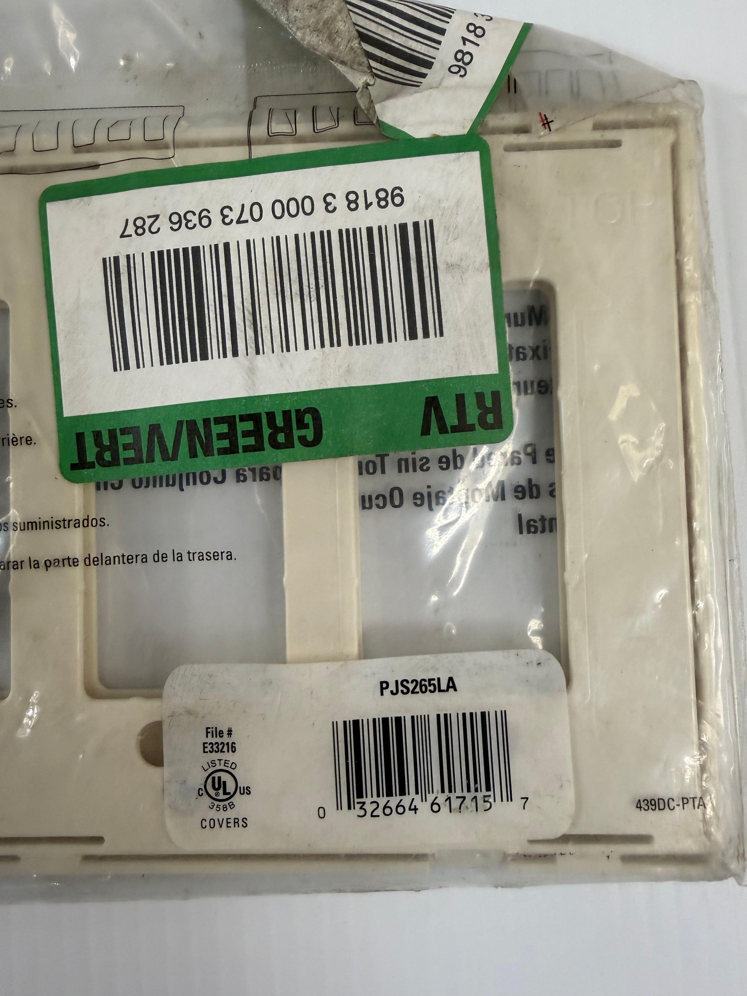Cooper Wiring 5-Gang Screwless Wallplate PJS265CA Lot of 3