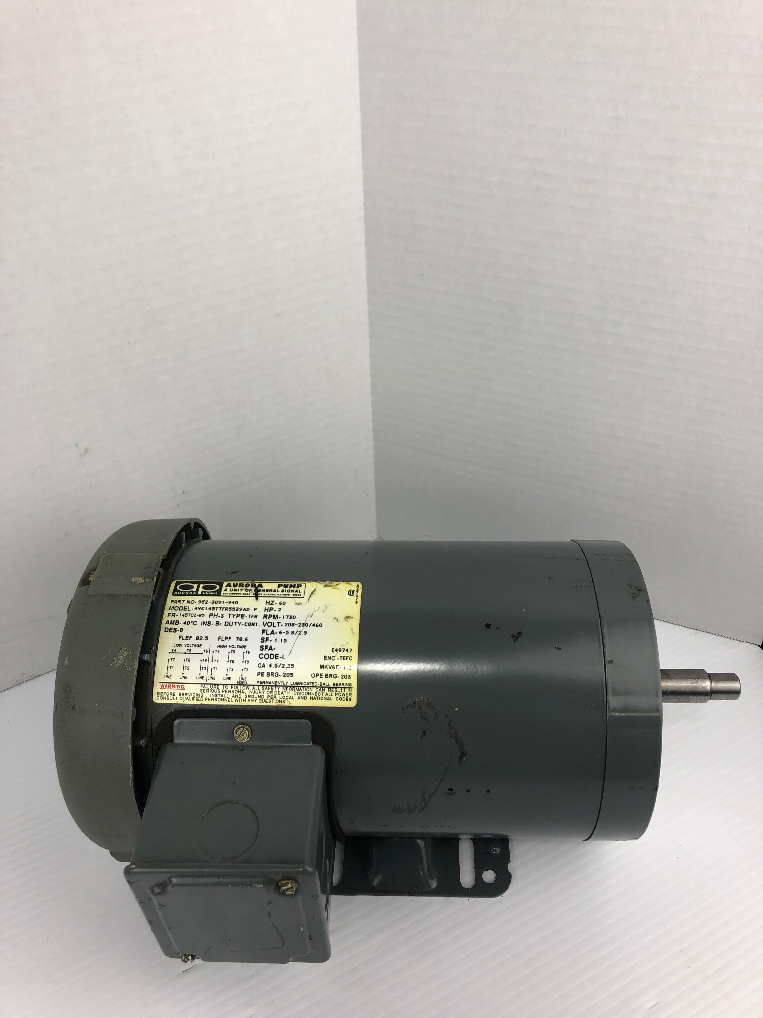 Aurora Pumps 952-3091-940 Motor TRF 2HP 1730 RPM 3PH