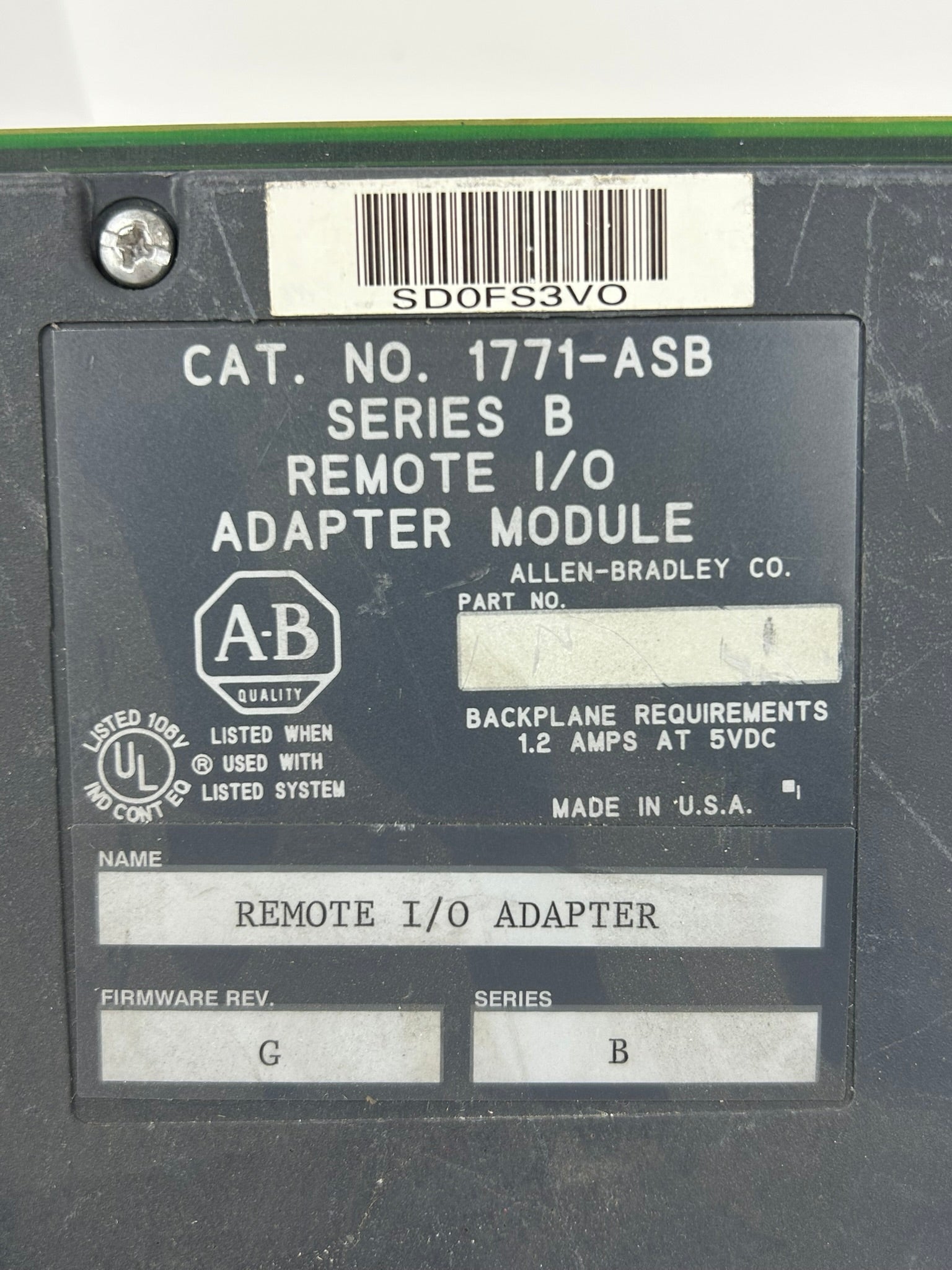 Allen-Bradley 1771-ASB Remote I/O Adapter Module Series B Rev G
