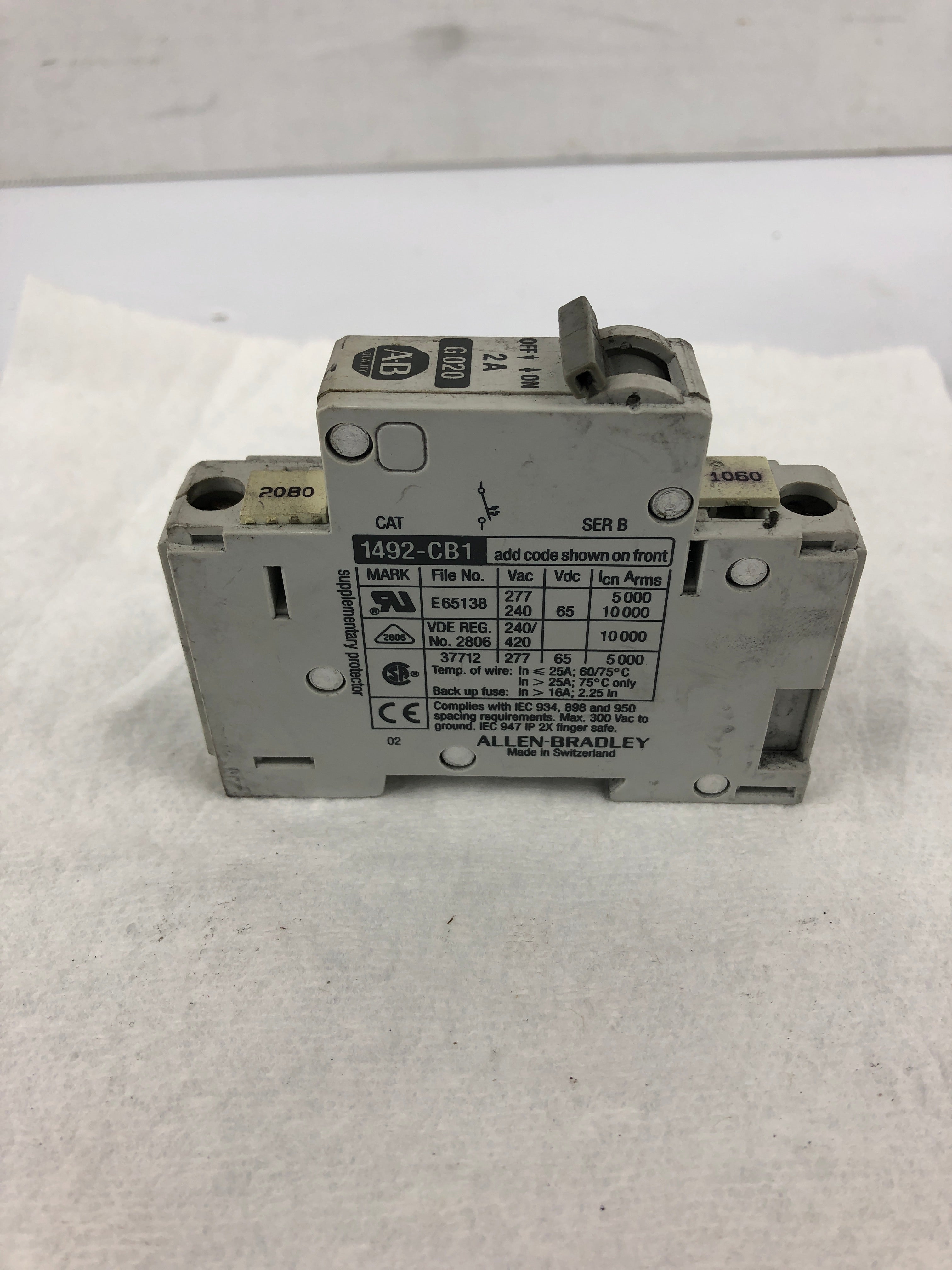 Allen-Bradley 1492-CB1 Single Pole Circuit Breaker G020 Series B 2A