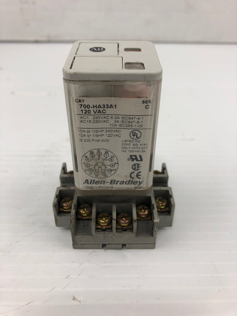 Allen-Bradley 700-HA33A1 Series C Relay with Square D 8501NR61 Base 120VAC