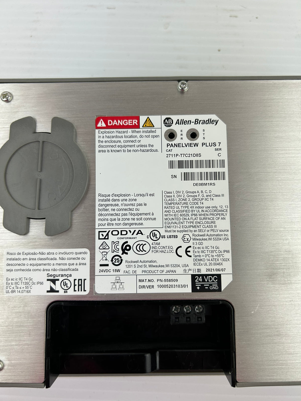 Allen-Bradley PanelView Plus 7 7" HMI Screen 2711P-T7C21D8S Series C 24VDC