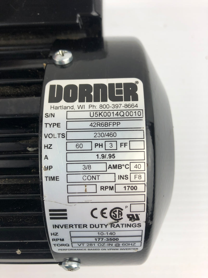 Dorner 42R6BFPP eDrive Motor 62MHS423FN 1700RPM 3/8HP 3PH 230/460V 1.9/.95A