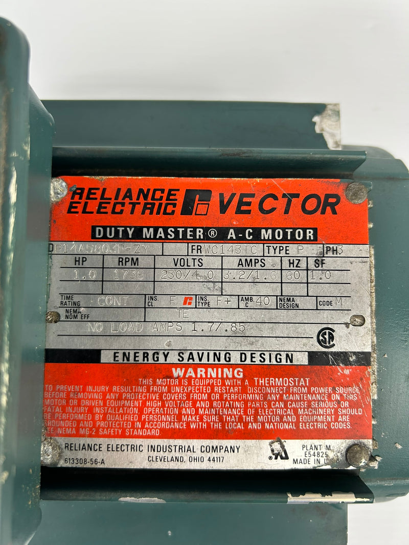 Reliance Electric P14A5803P-ZY Duty Master AC Motor 1.0HP 1736RPM 3PH WC143TC