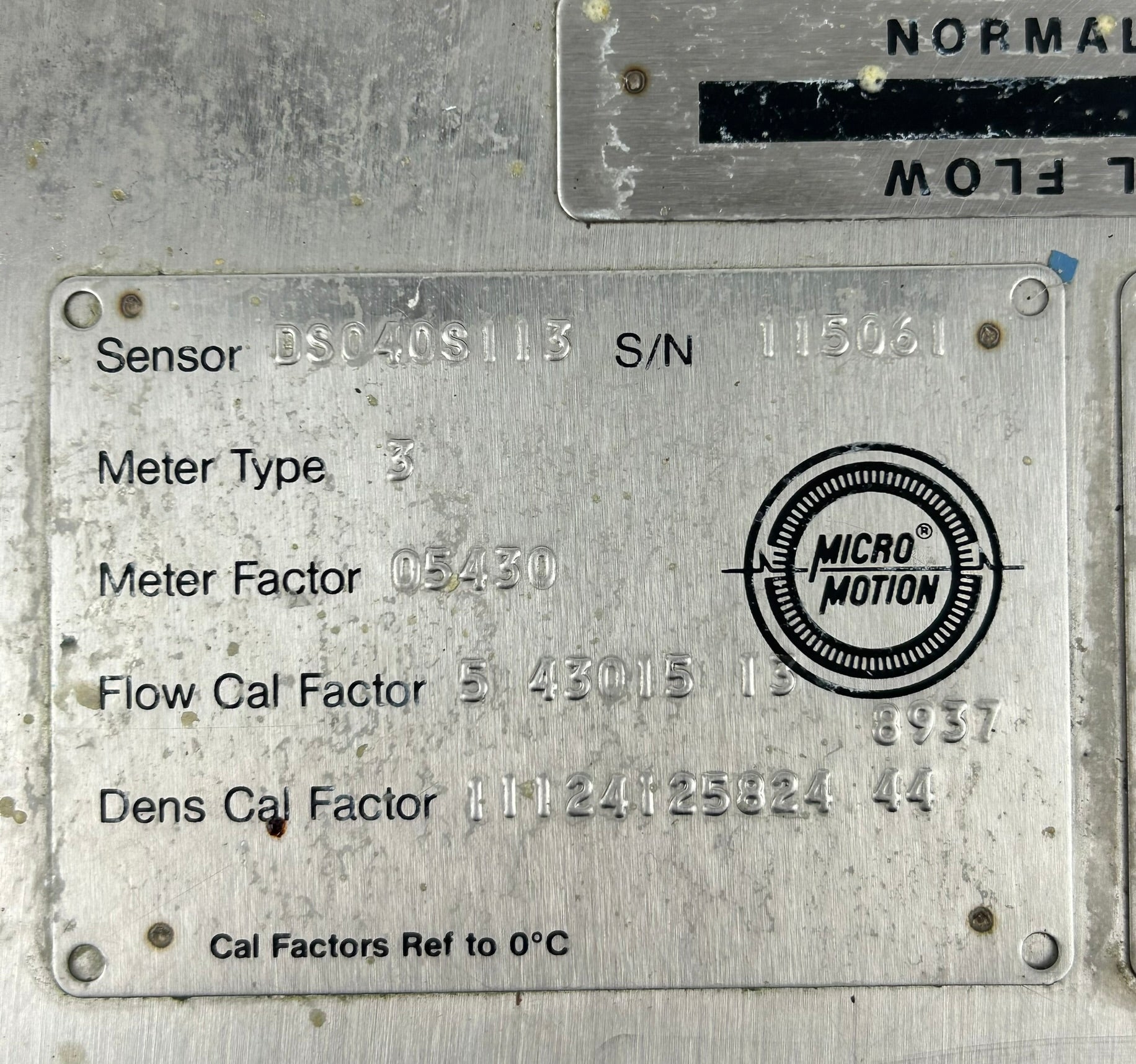 Micro Motion DS040S113 Mass Flow Sensor Meter Type 3 1250PSIG 500mA 15V