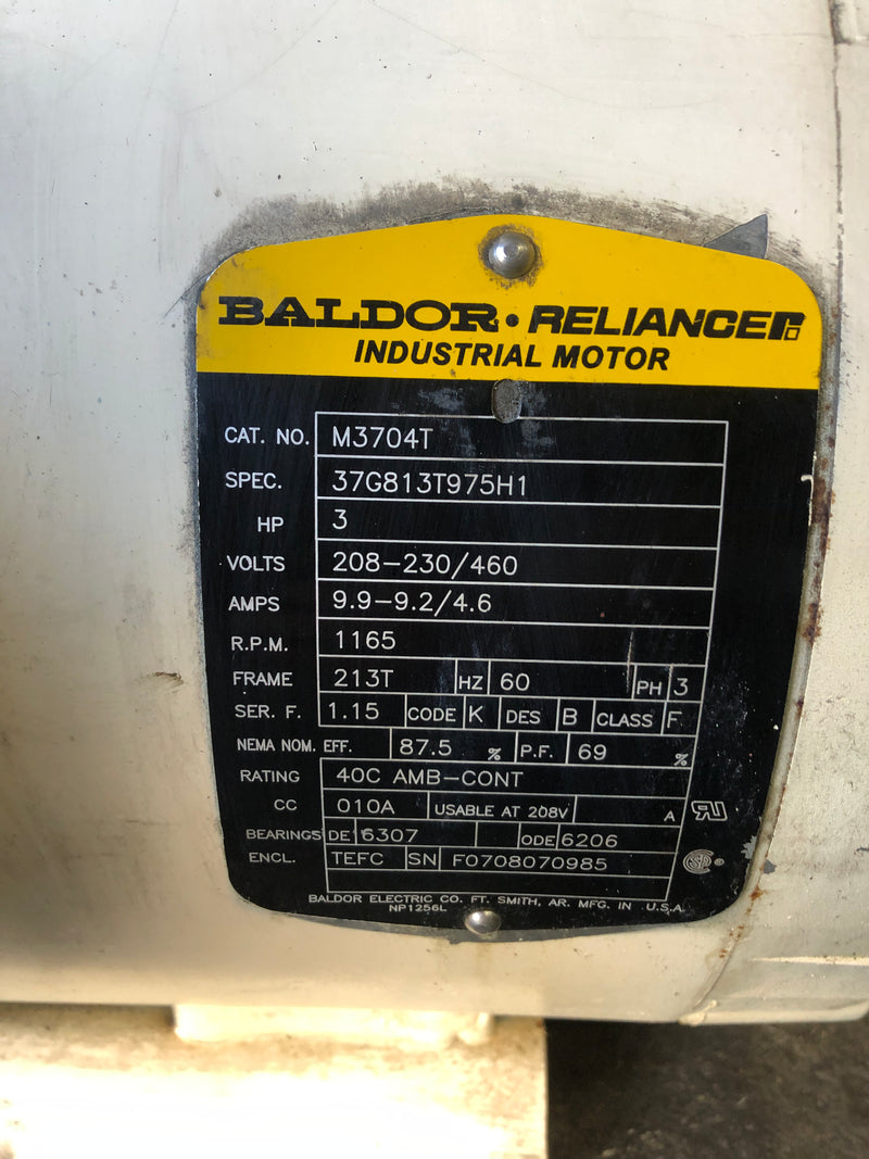 Baldor M3704T Industrial Motor 3HP 1165 RPM 213T Frame