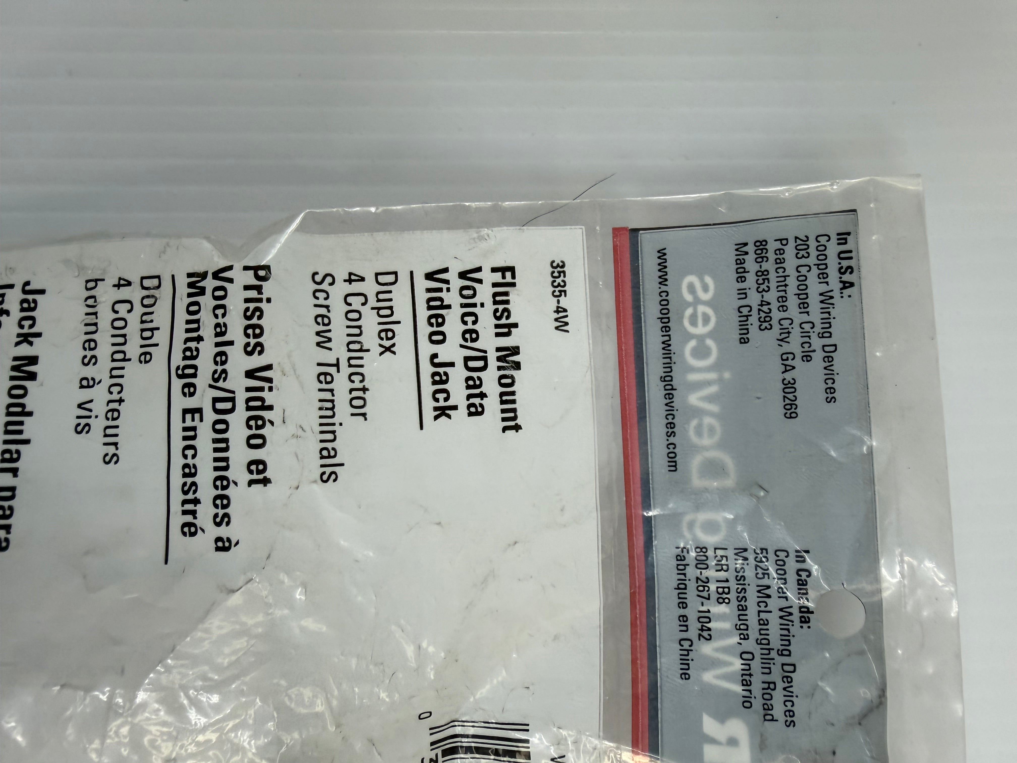 Cooper Wiring Flush Mount Voice/Data Video Jack 3535-4W Lot of 20
