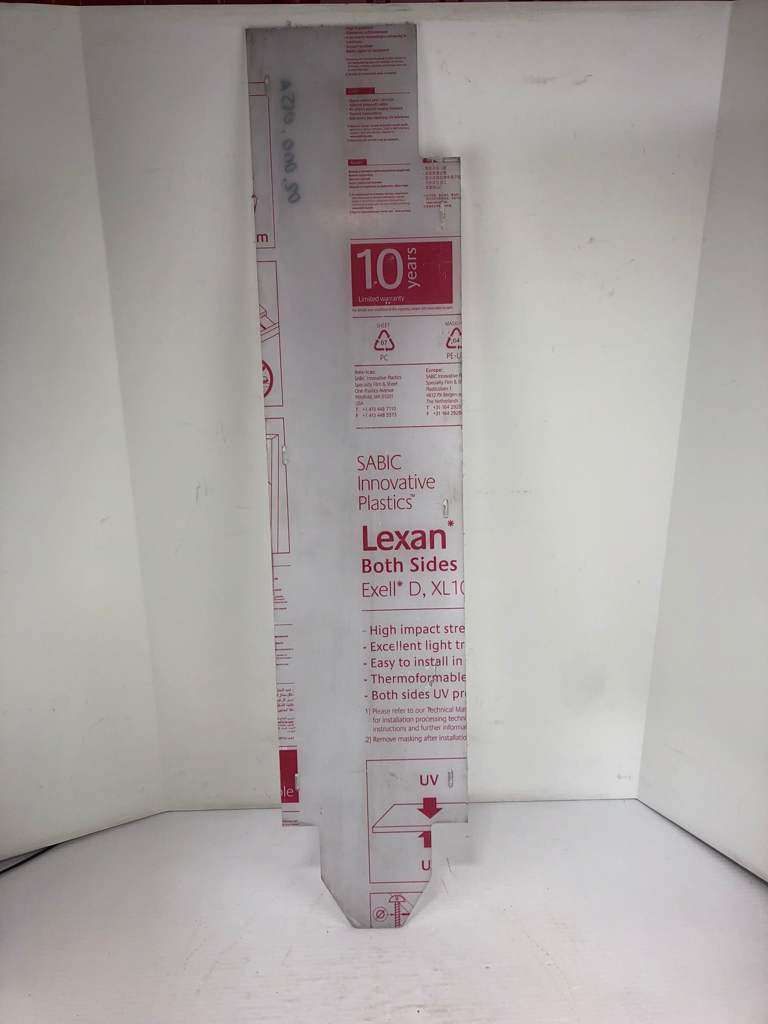 Sabic Innovative Plastics Lexan Polycarbonate Sheet 36-1/2" x 8" x 1/8"