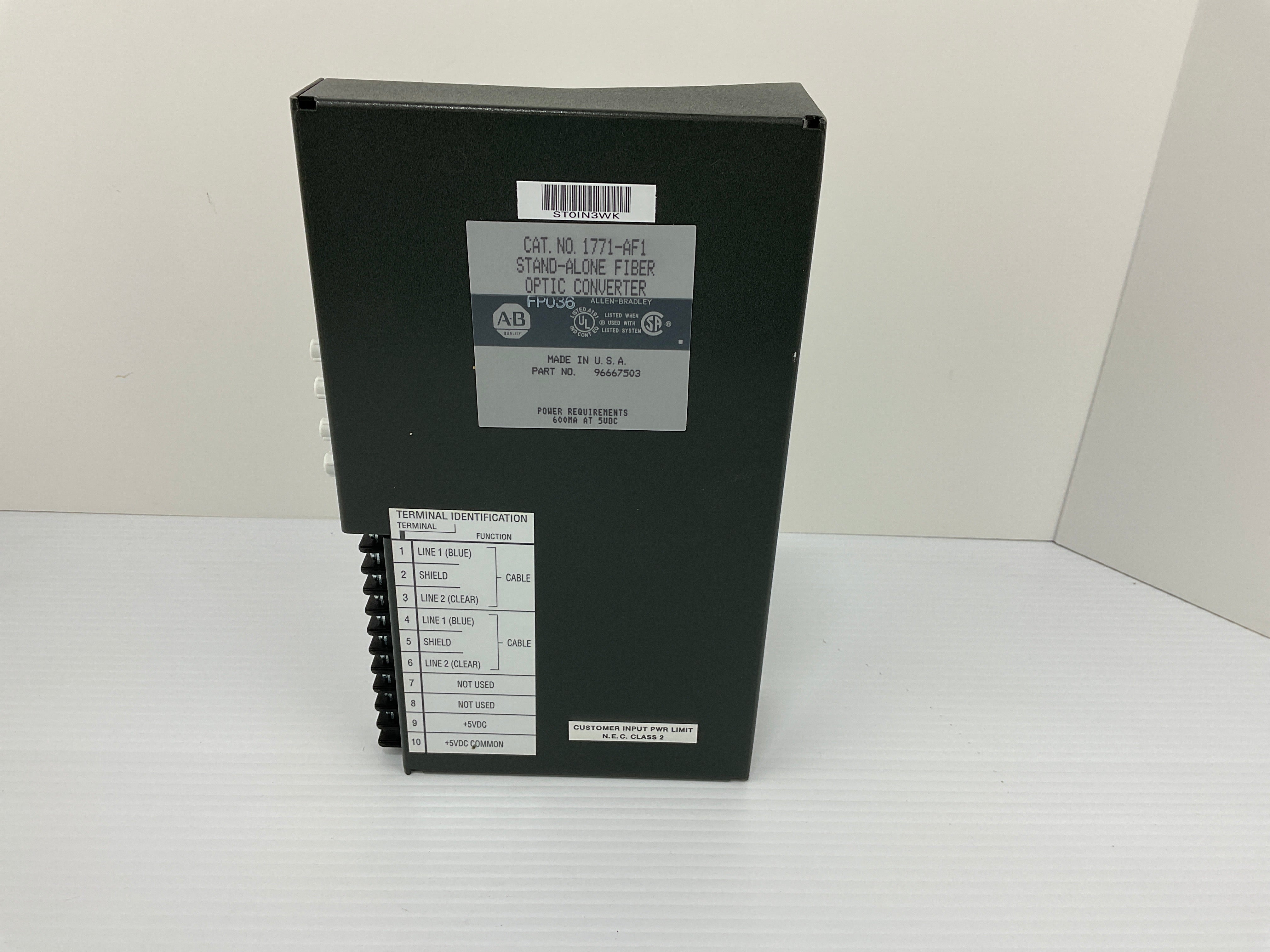 Allen Bradley 1771-AF1 Stand Alone Fiber Optic Converter 96667503 5VDC