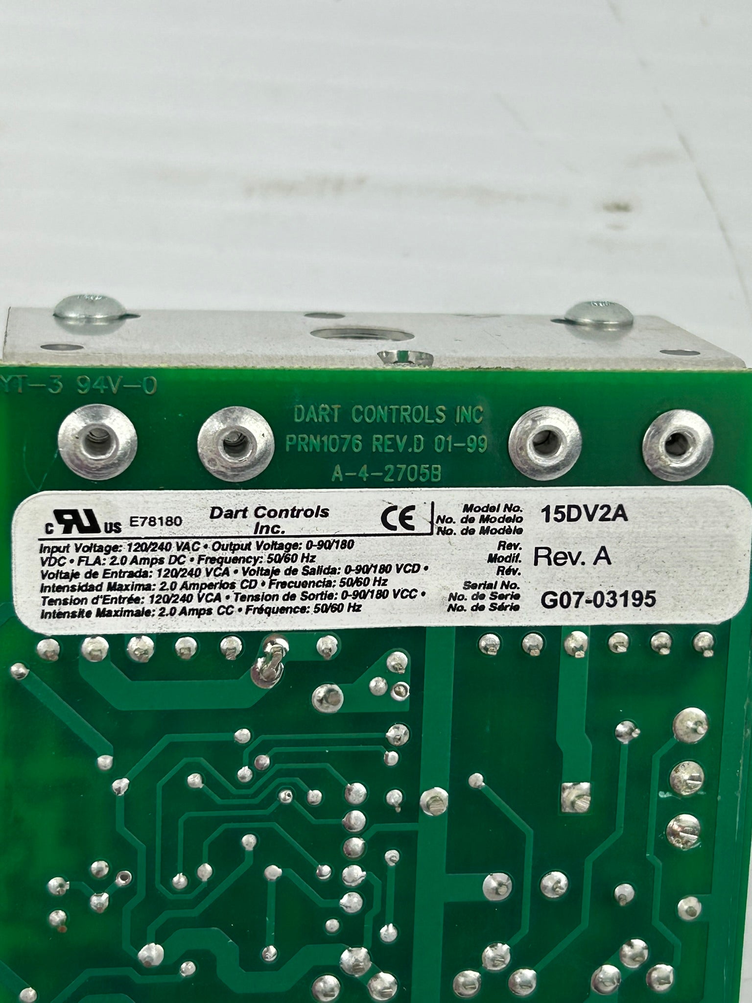 Dart Controls Inc 15DV2A DC Speed Control Rev A
