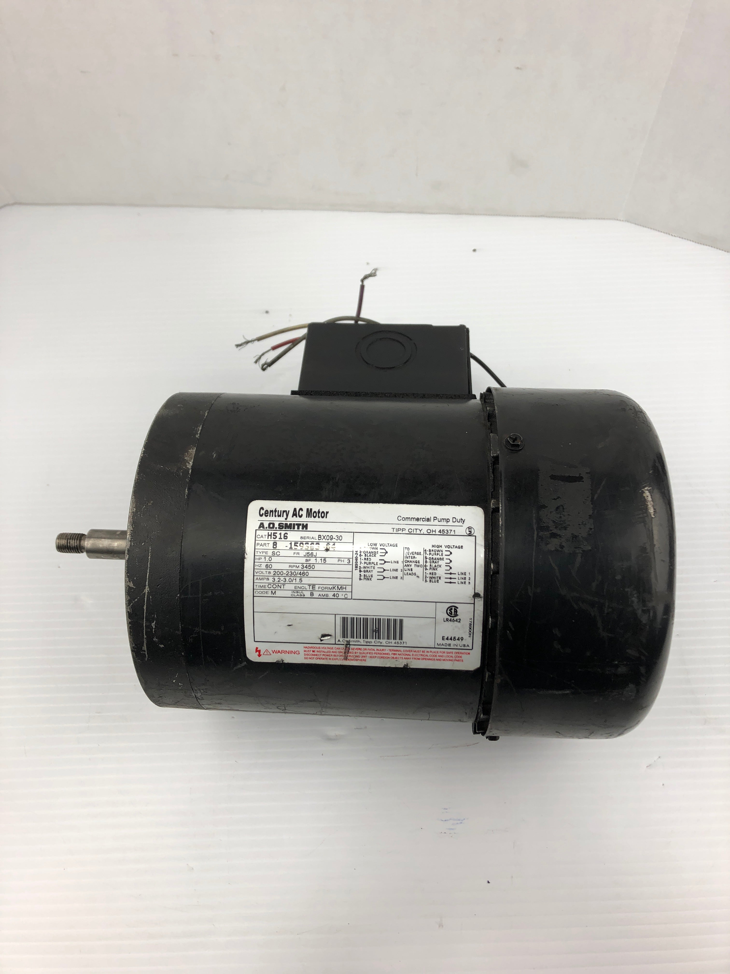 Century H516 A.O. Smith AC Motor 1 HP 3450 RPM 3PH J56J Frame SC 8-159363-04