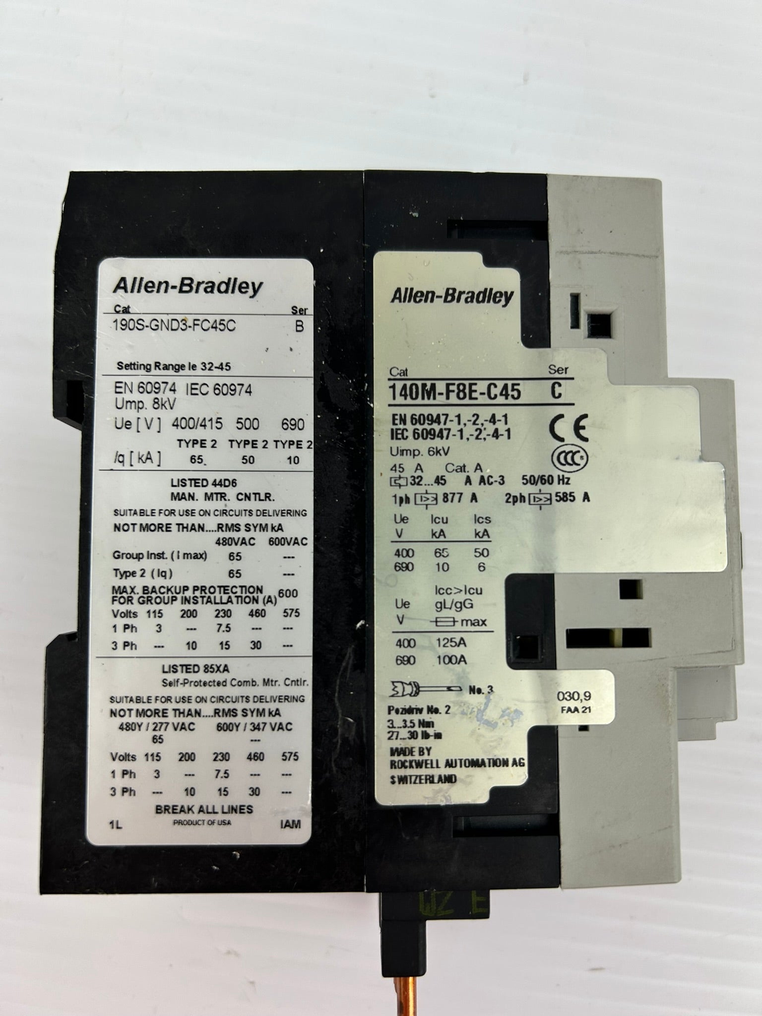 Allen-Bradley 140M-F8E-C32 Series C Circuit Breaker 190S-GND3-FC45C