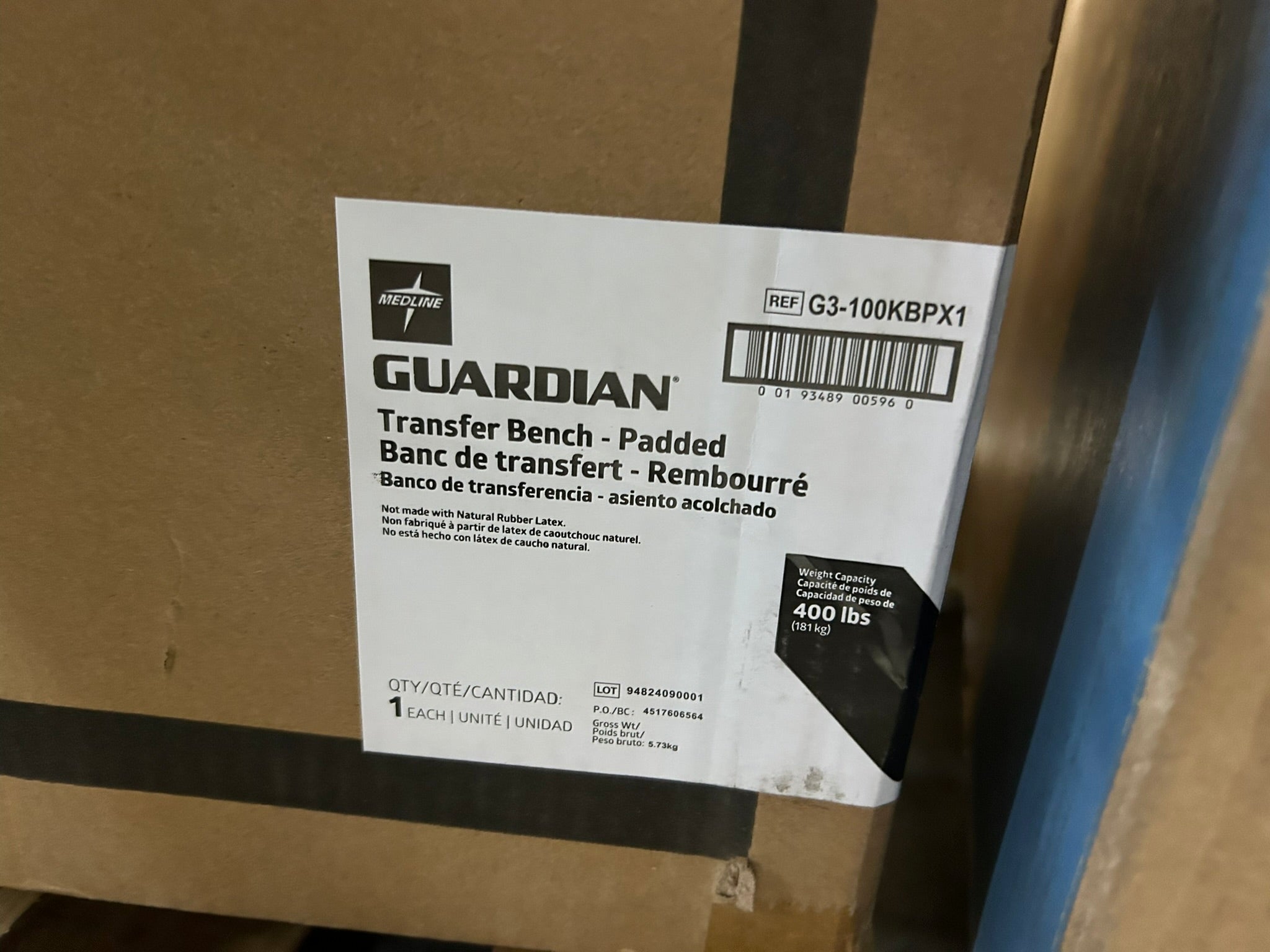 Medline G3-100KBPX1 Guardian Padded Transfer Bench - 400 LB Weight Capacity