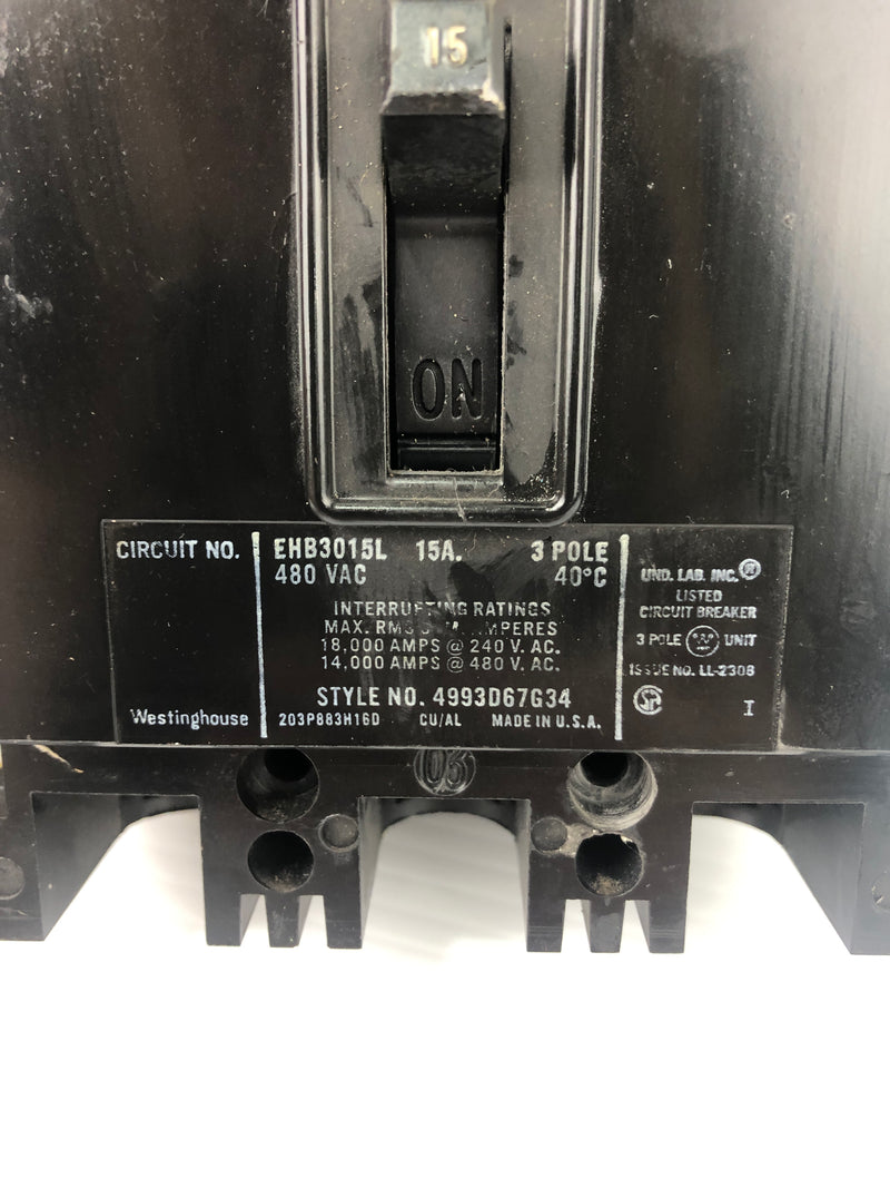 Westinghouse EHB3015L Circuit Breaker 15A 3P