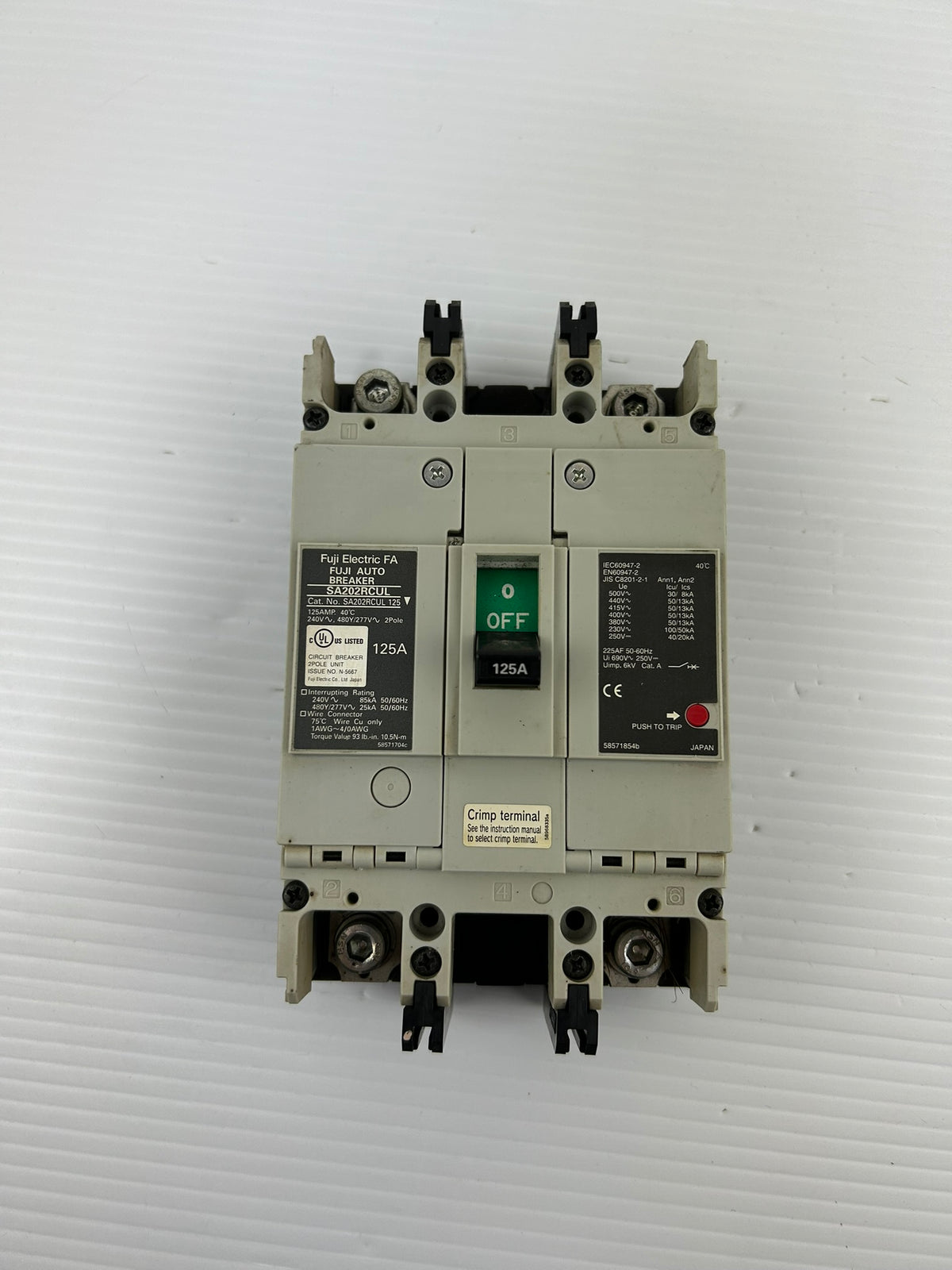 Fuji Electric SA202RCUL 125 Auto Circuit Breaker 125A 2 Pole