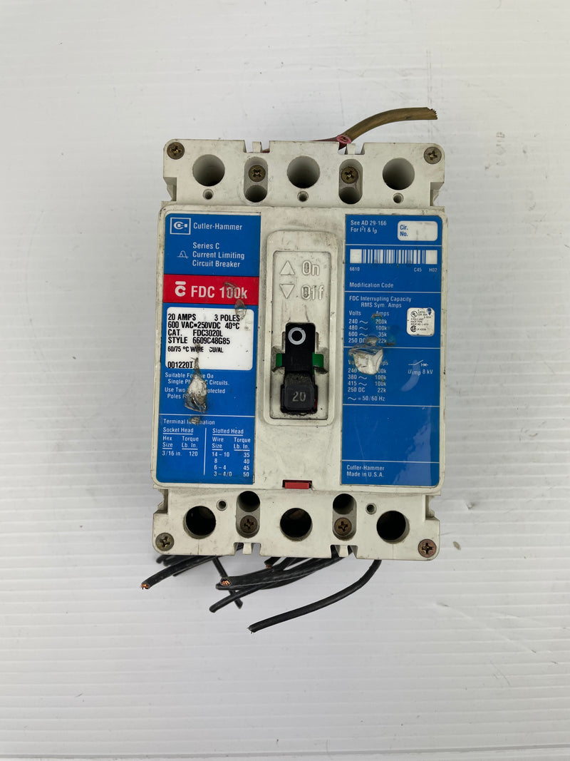 Cutler-Hammer FDC3020L Circuit Breaker 3-Pole 20A