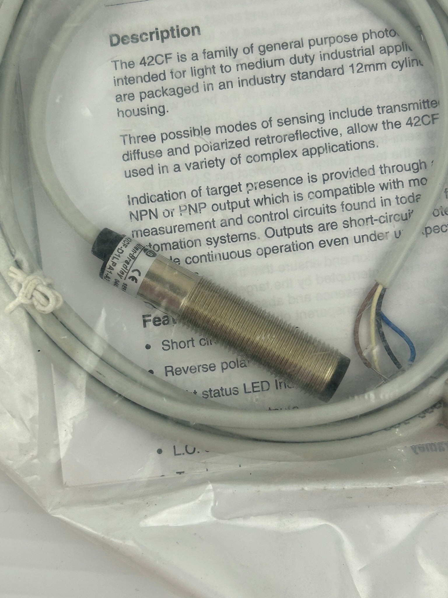Allen Bradley 42CF-D1LPA1-A2 Diffuse Sensor 100mm Series A Photosensor