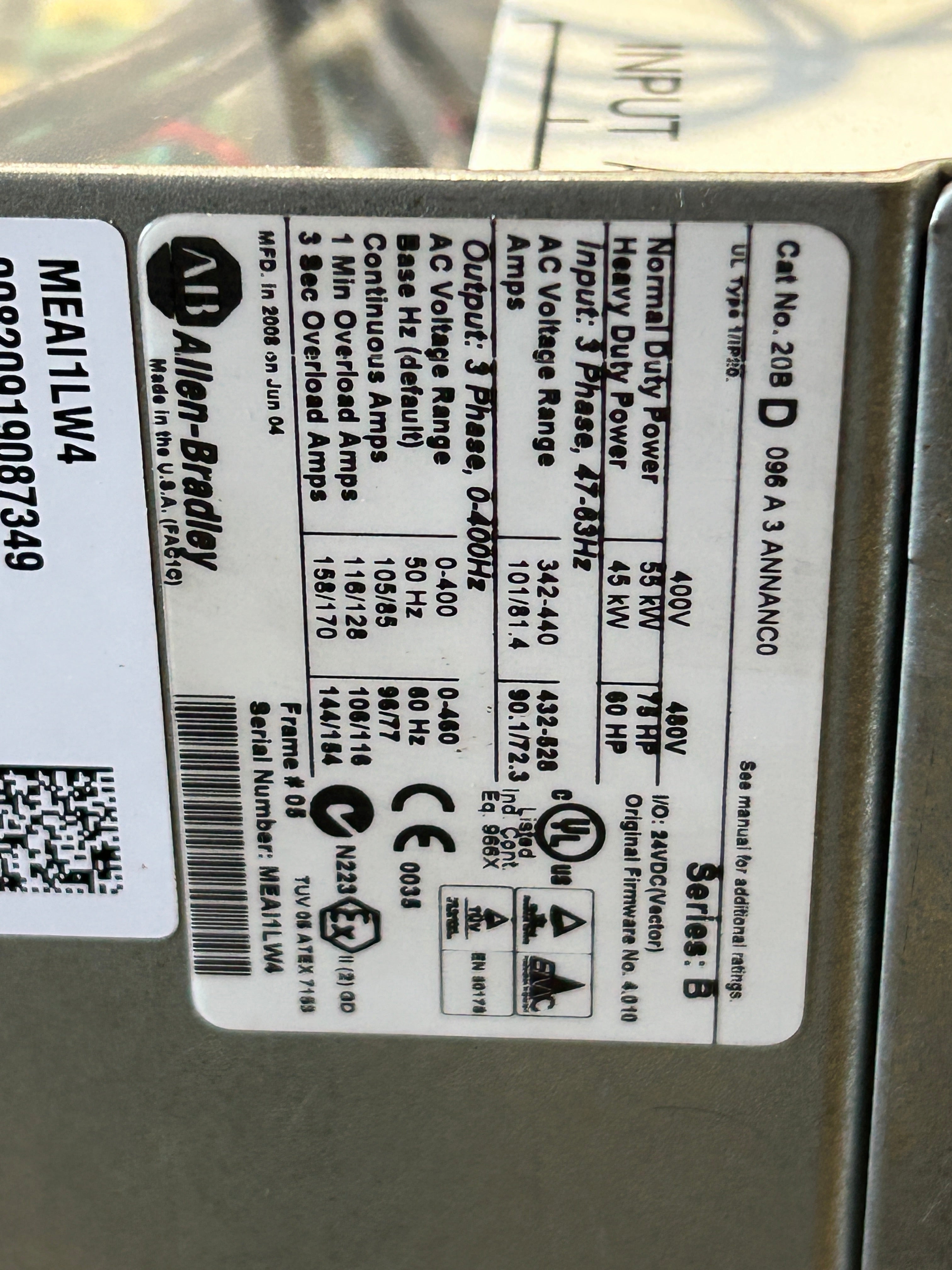Allen-Bradley 20BD096A3ANNANC0 PowerFlex 700 AC Drive 75HP Series B