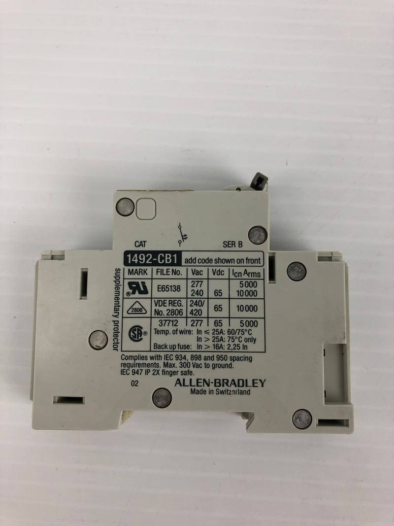 Allen Bradley G100 Circuit Breaker 1492-CB1 Ser. B 10A 1P