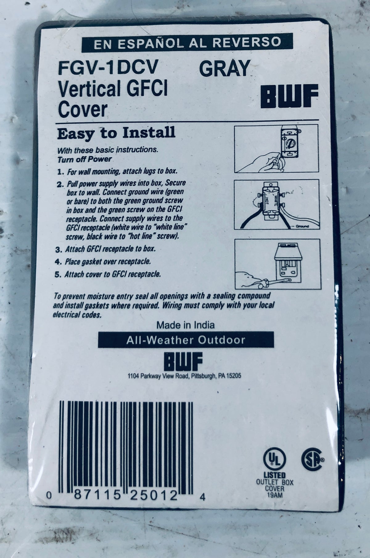 BWF All Weather Vertical GFCI Cover FGV-1DCV Gray Outdoor