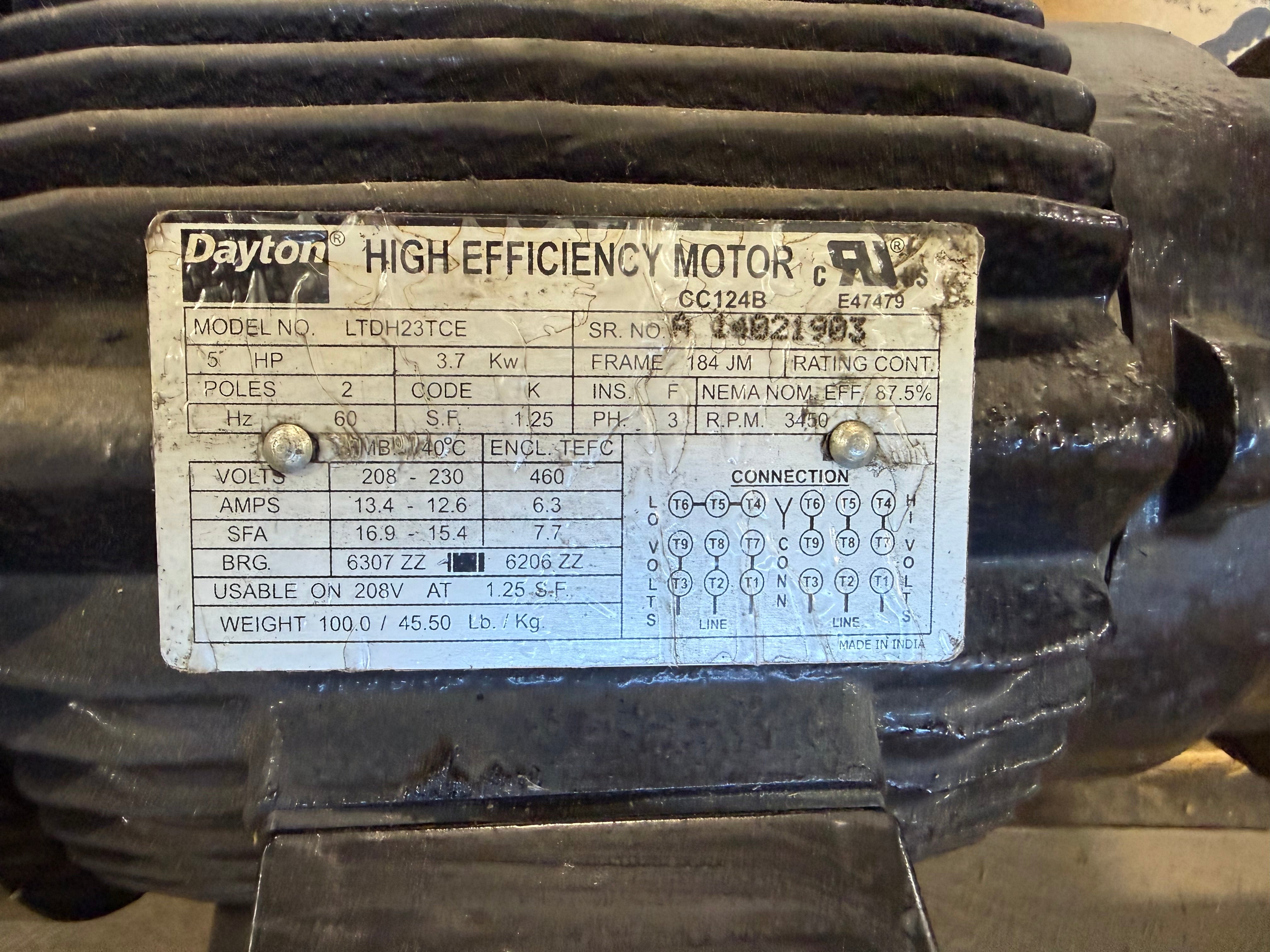 Dayton 12U068 Centrifugal Pump 5HP 208-230/460V 3PH 3450RPM 184JM TEFC