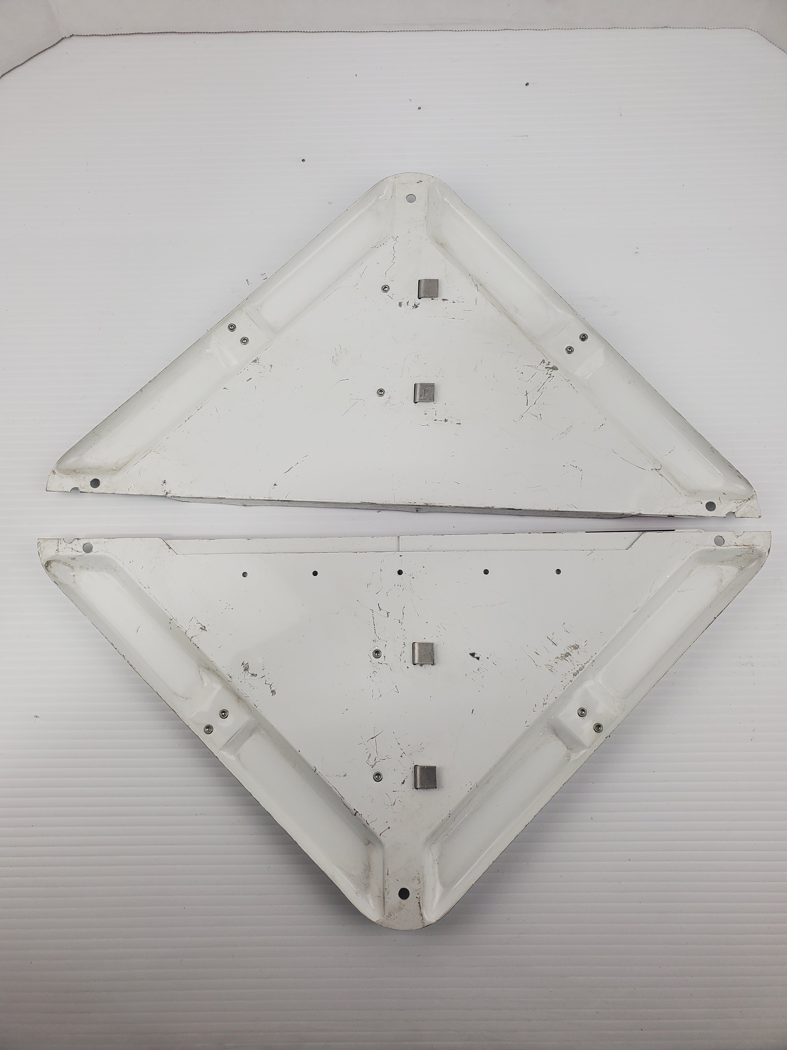Metal Flammable 3 RED Semi Truck Trailer Sign White Base 2 Piece - Lot of 2 Sign