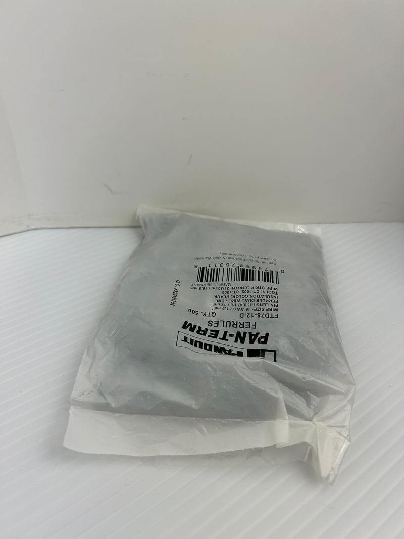 Panduit FTD78-12-D Pan-Term Black Covered Ferrules - Bag of 500