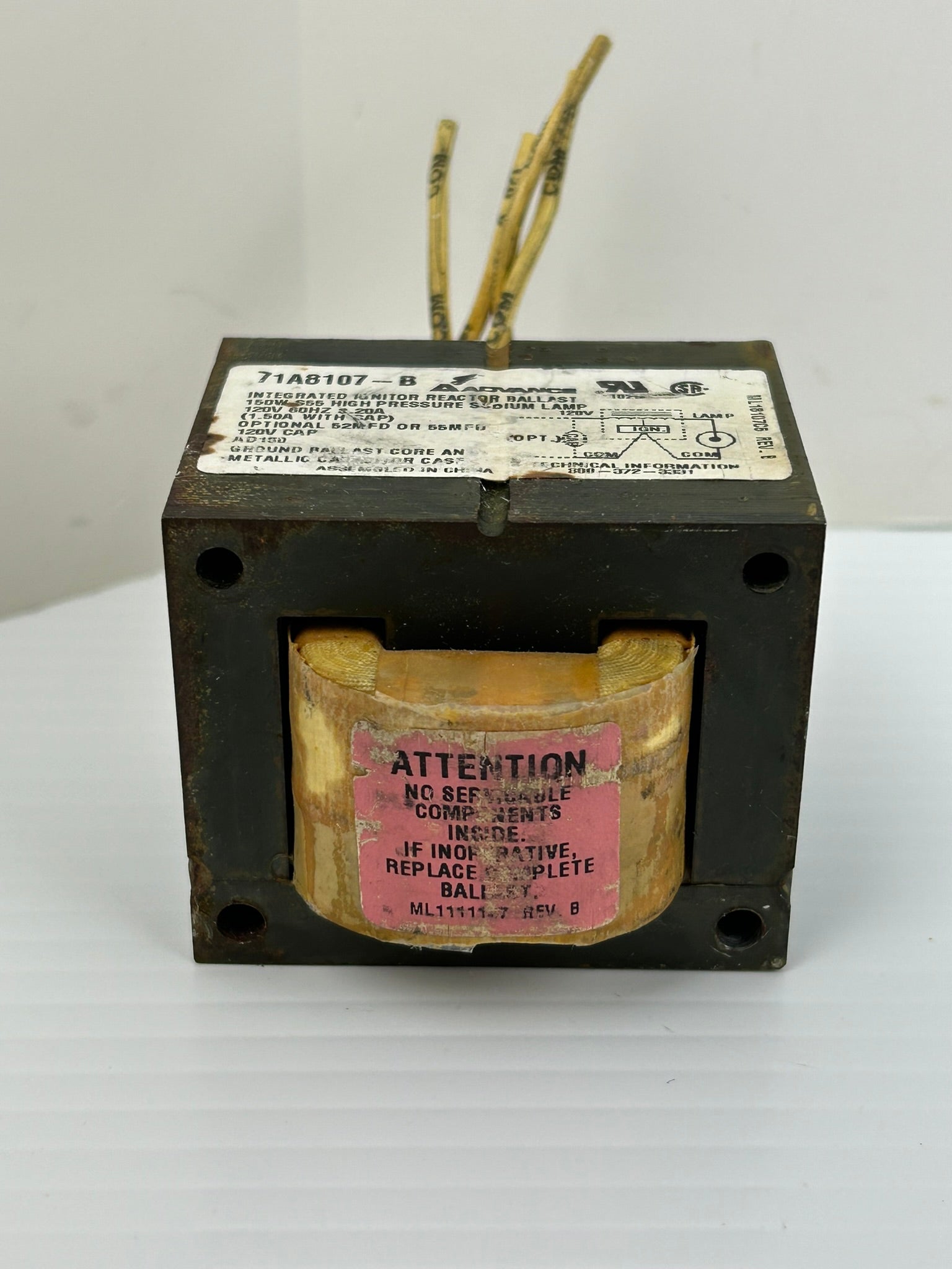 Advance 71A8107-B Integrated Ignitor Reactor Ballast Transformer Rev B 150W 120V