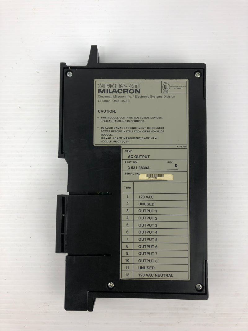 Cincinnati Milacron 3-531-3839A AC Output PLC Module Rev. D