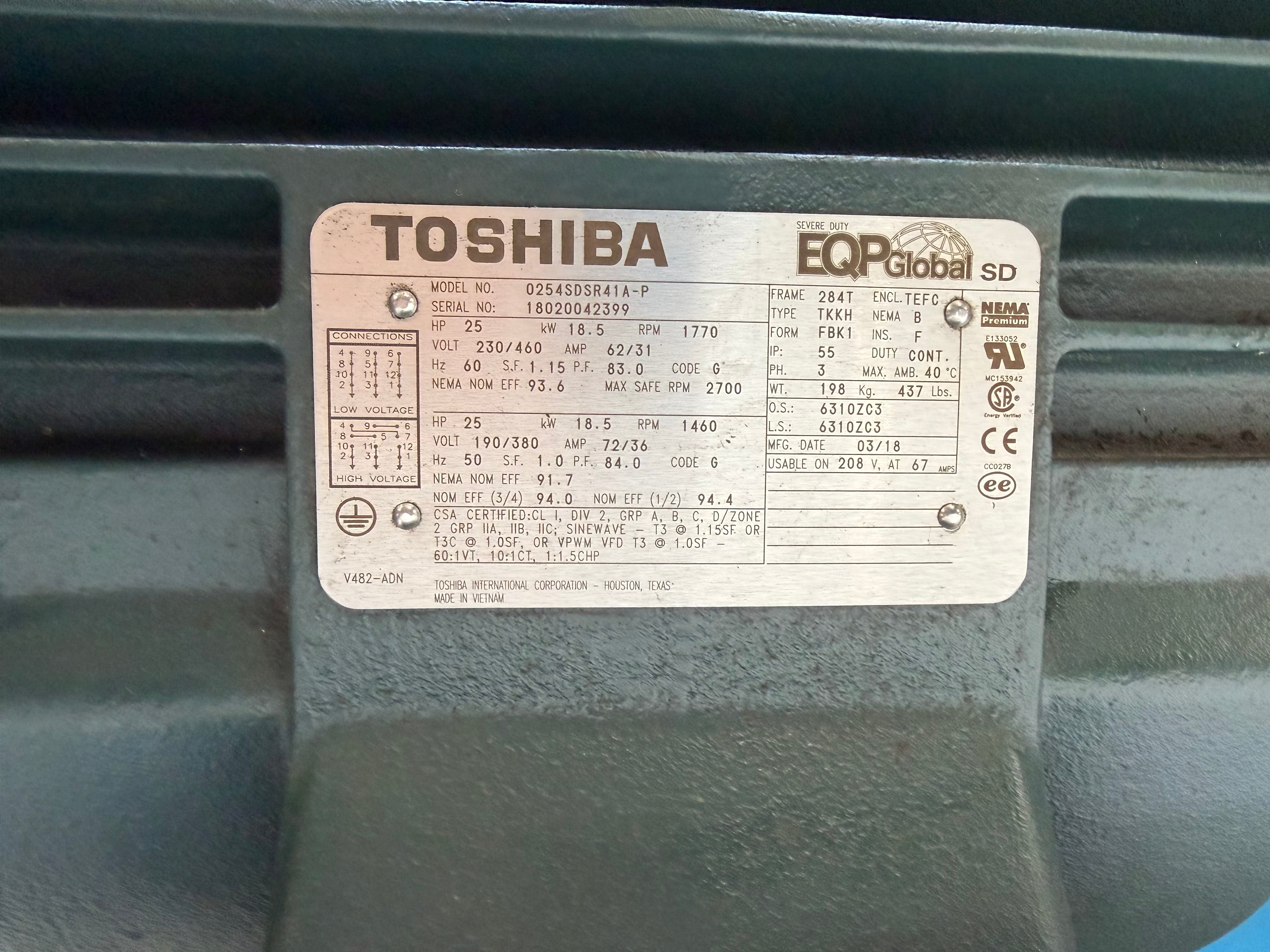Industrial Centrifugal Pump w/ Toshiba 230/460V 1770 RPM 25 HP w/ Uniguard