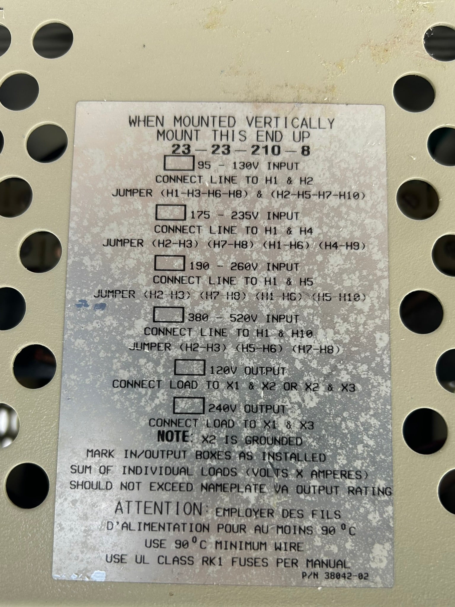 Sola CVS 23-23-210-8 Constant Voltage Sine Wave Output Transformer 1000VA
