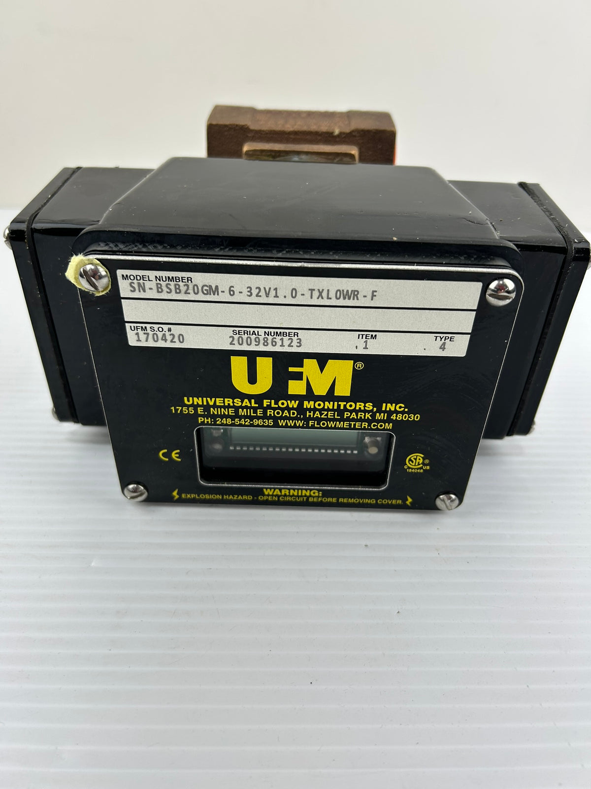UFM Universal Monitors SN-BSB20GM-6-32V1.0-TXL0WR-F 32V Flow Monitor